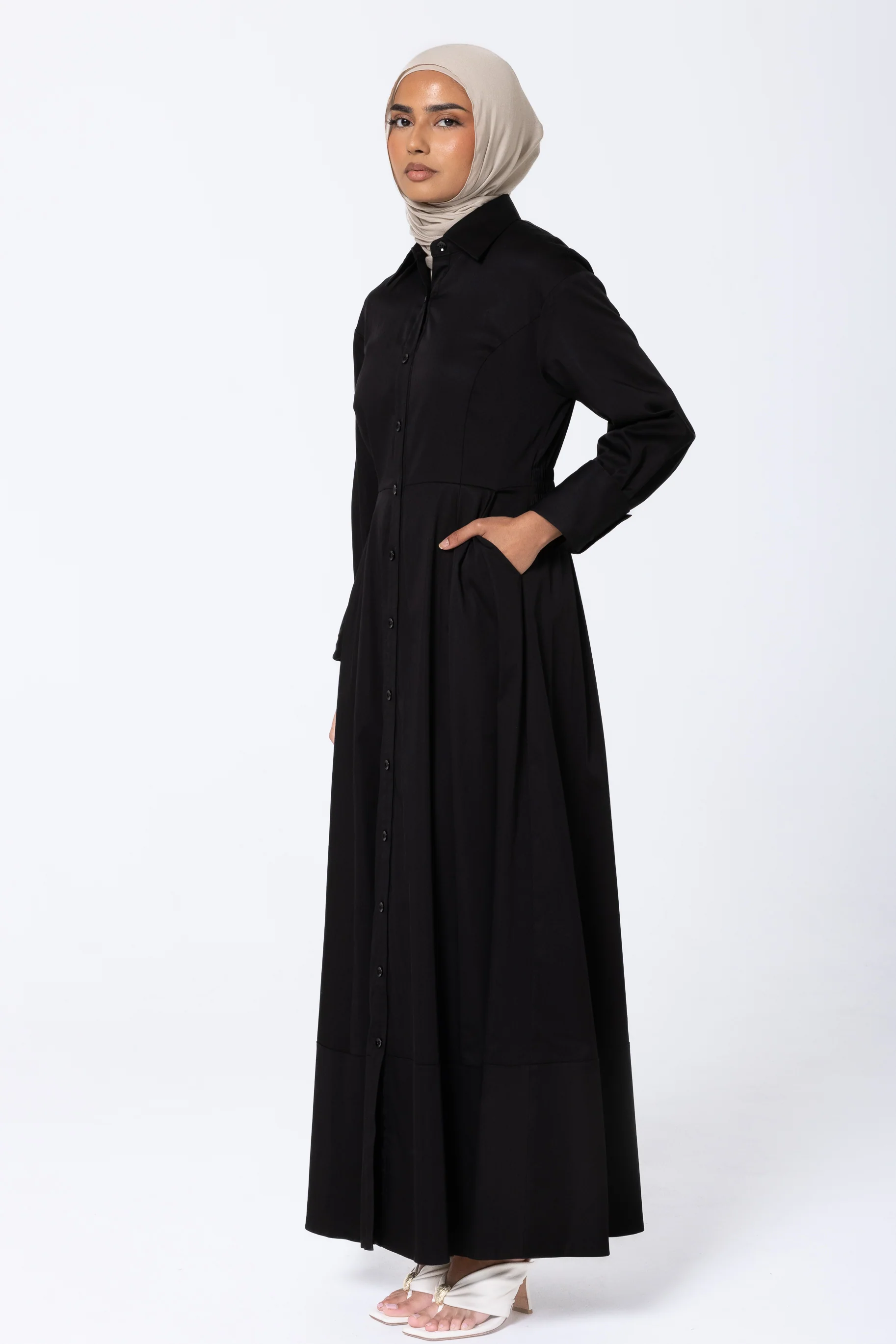 Aaliyah Cotton Shirt Dress - Black