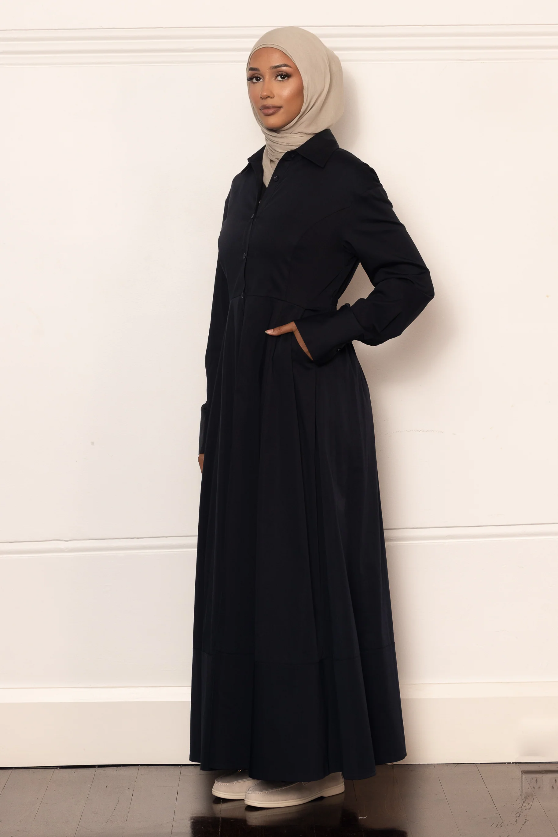 Aaliyah Cotton Shirt Dress - Navy - Image 2