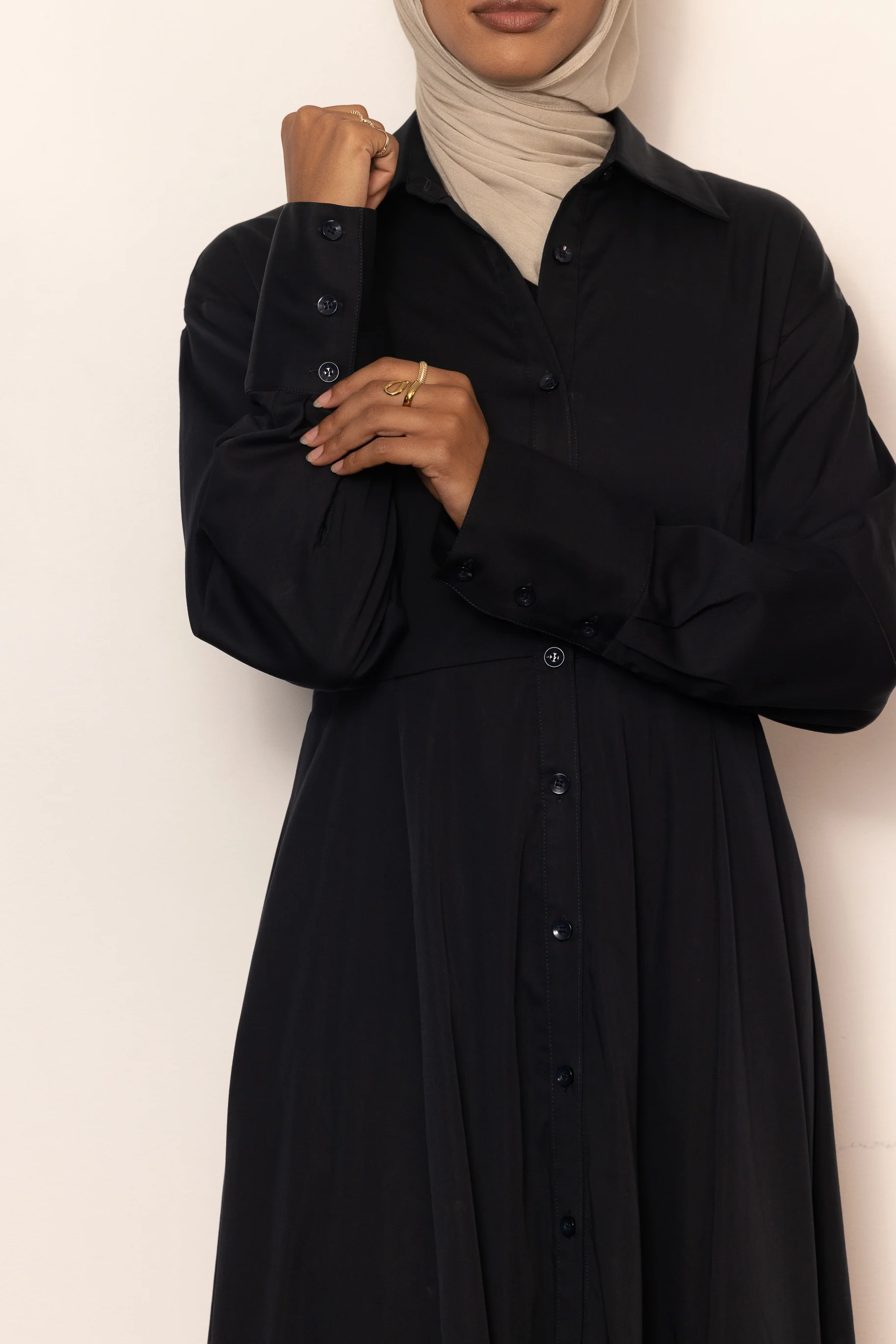 Aaliyah Cotton Shirt Dress - Navy - Image 5
