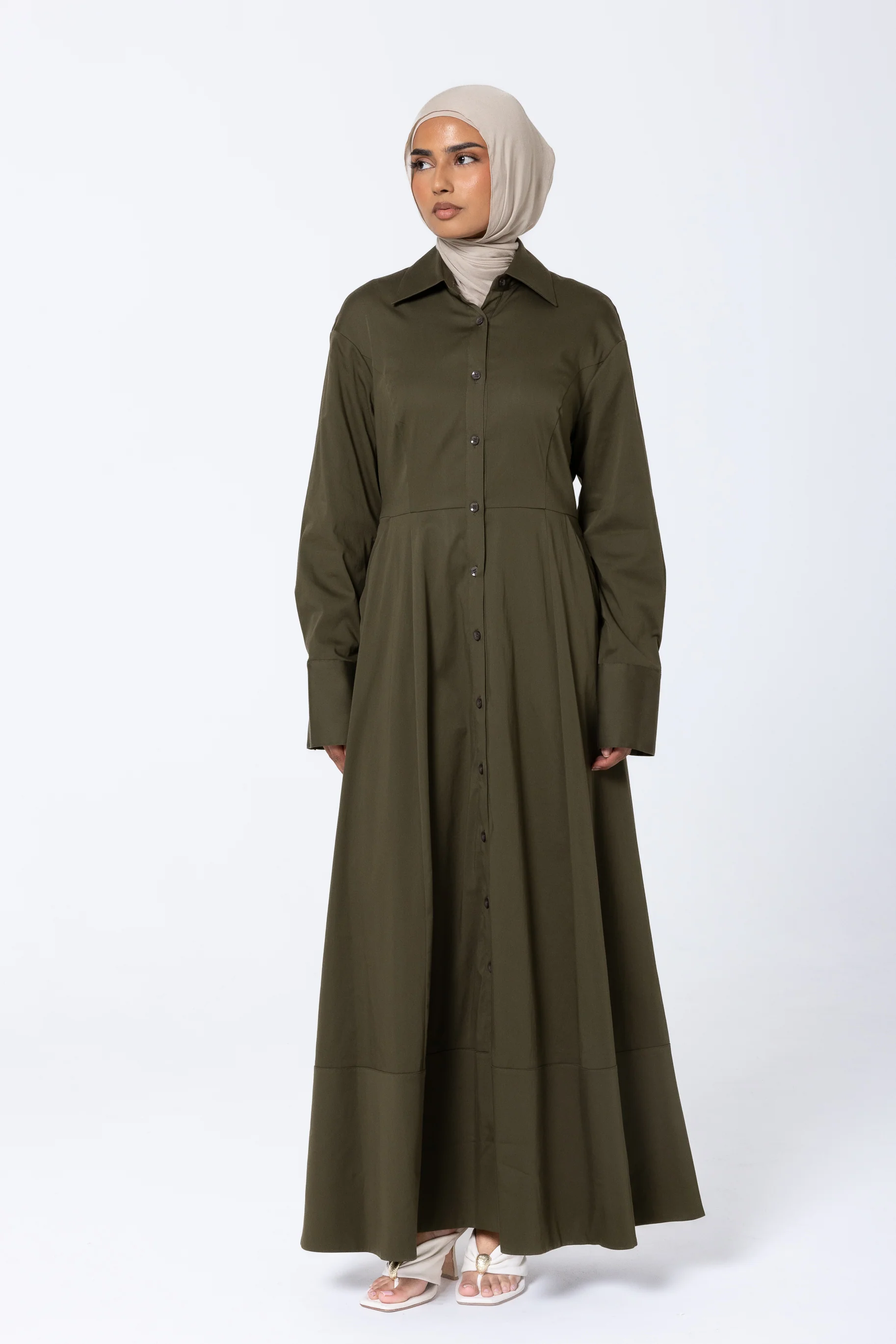 Aaliyah Cotton Shirt Dress - Olive