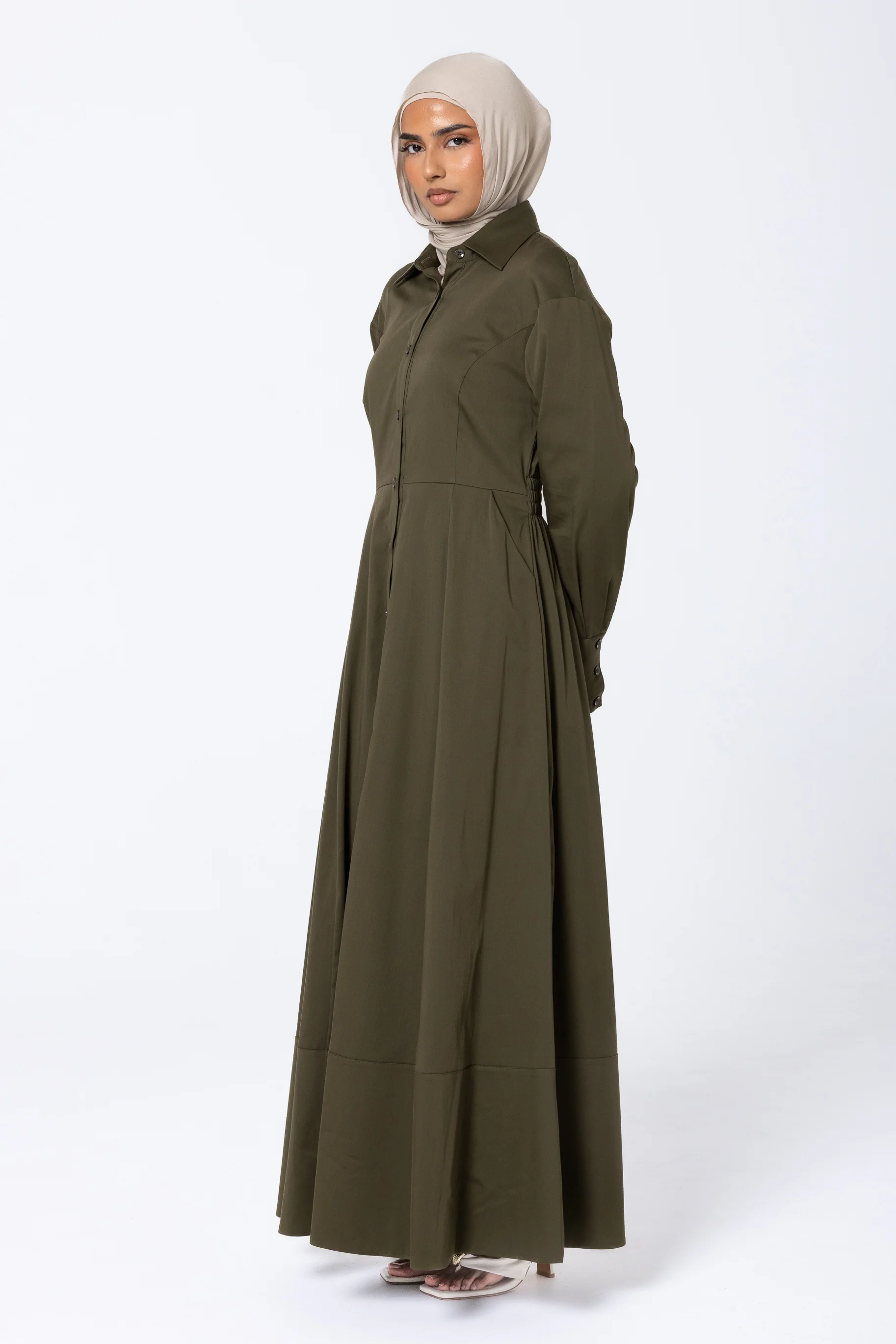 Aaliyah Cotton Shirt Dress - Olive - Image 3