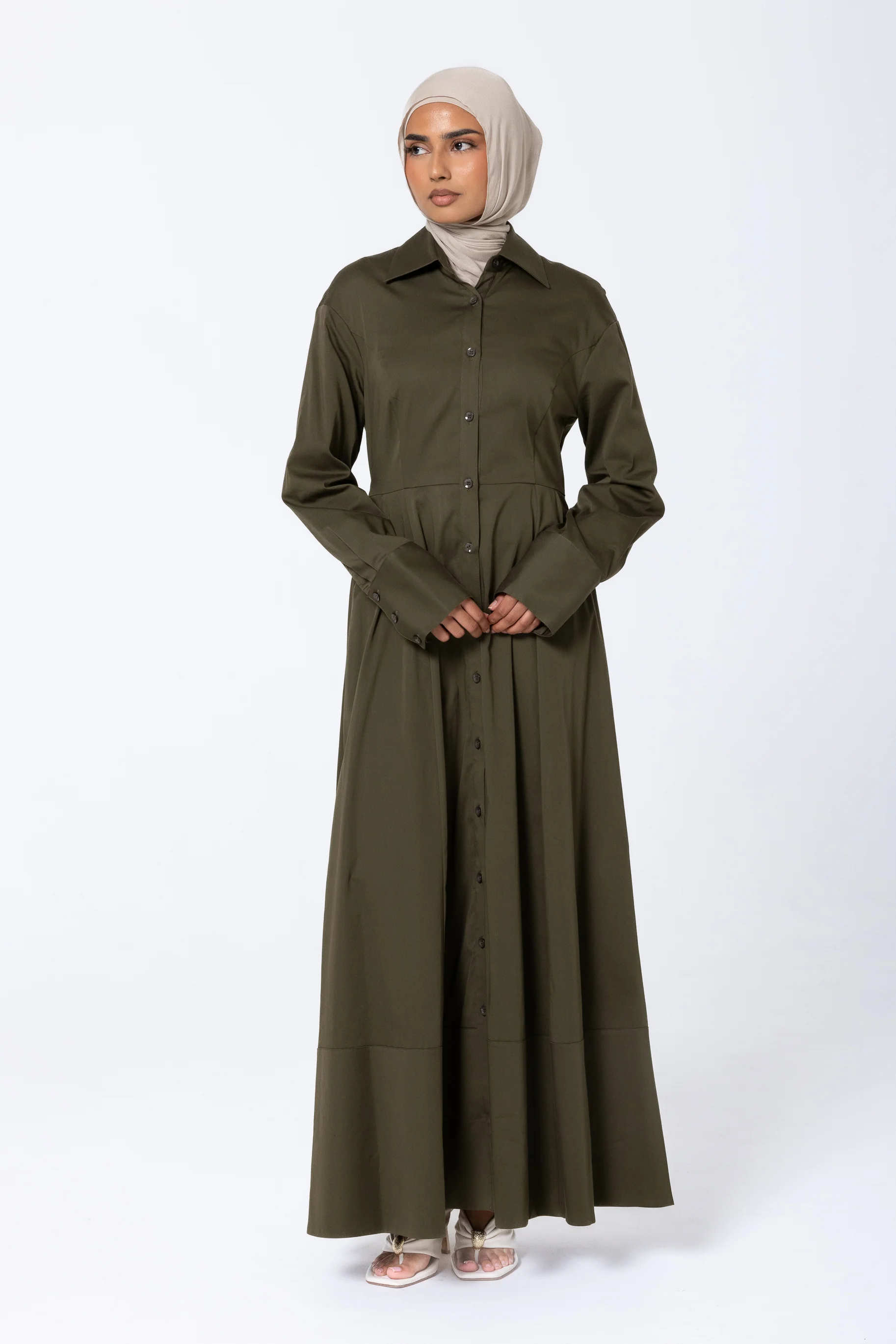 Aaliyah Cotton Shirt Dress - Olive - Image 4