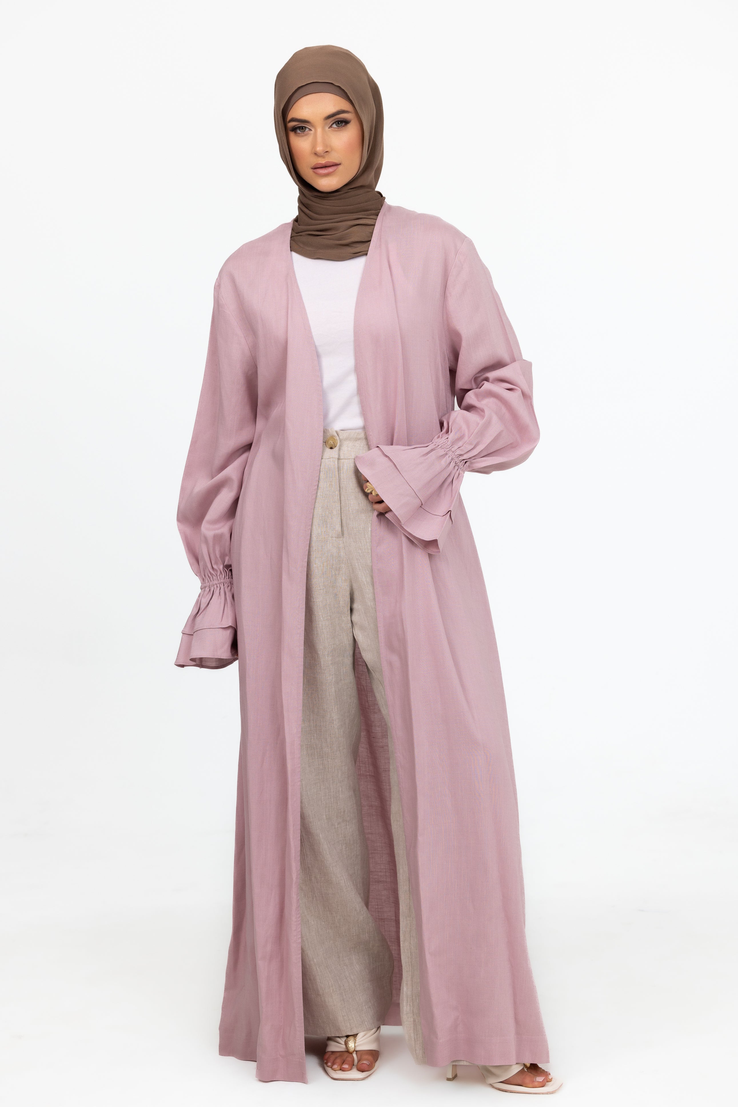 Aria Flounce Open Abaya - Lilac - Image 3