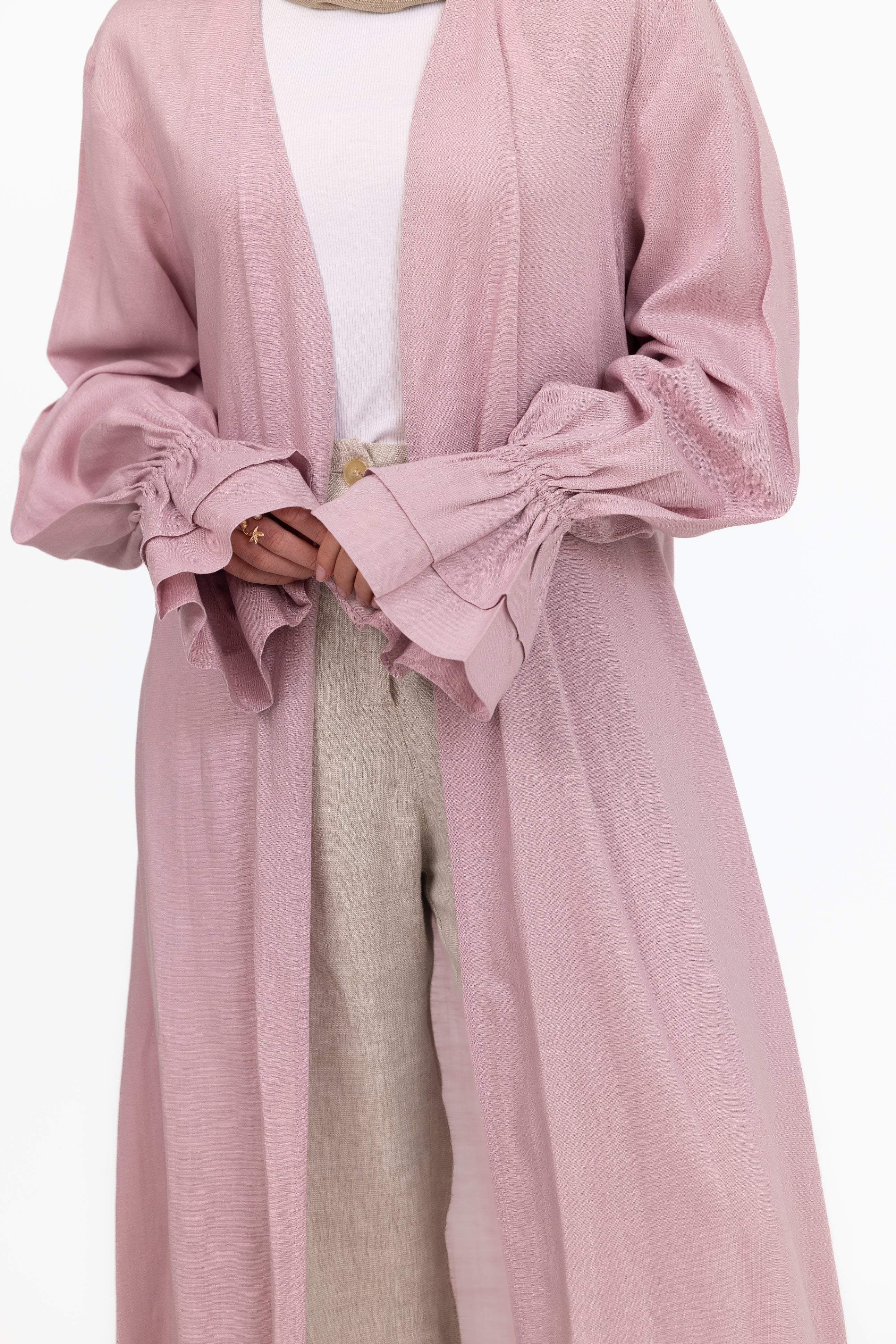Aria Flounce Open Abaya - Lilac - Image 4