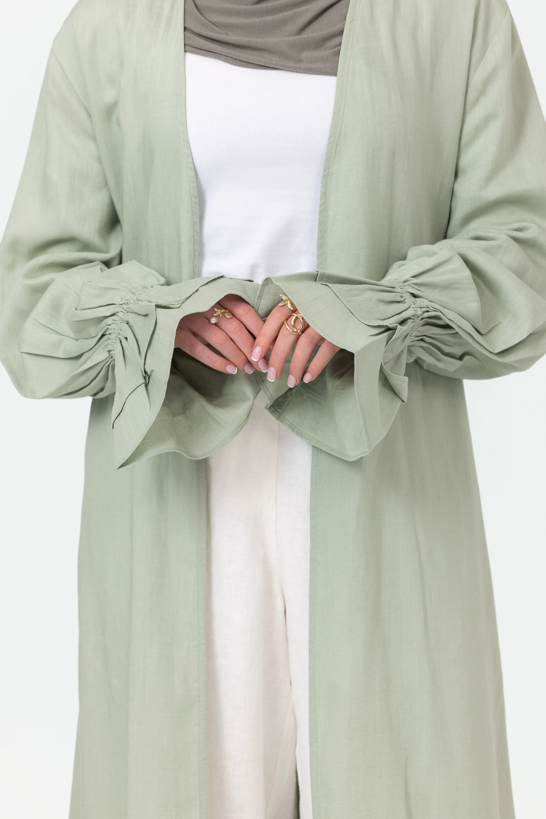 Aria Flounce Open Abaya - Mint - Image 3