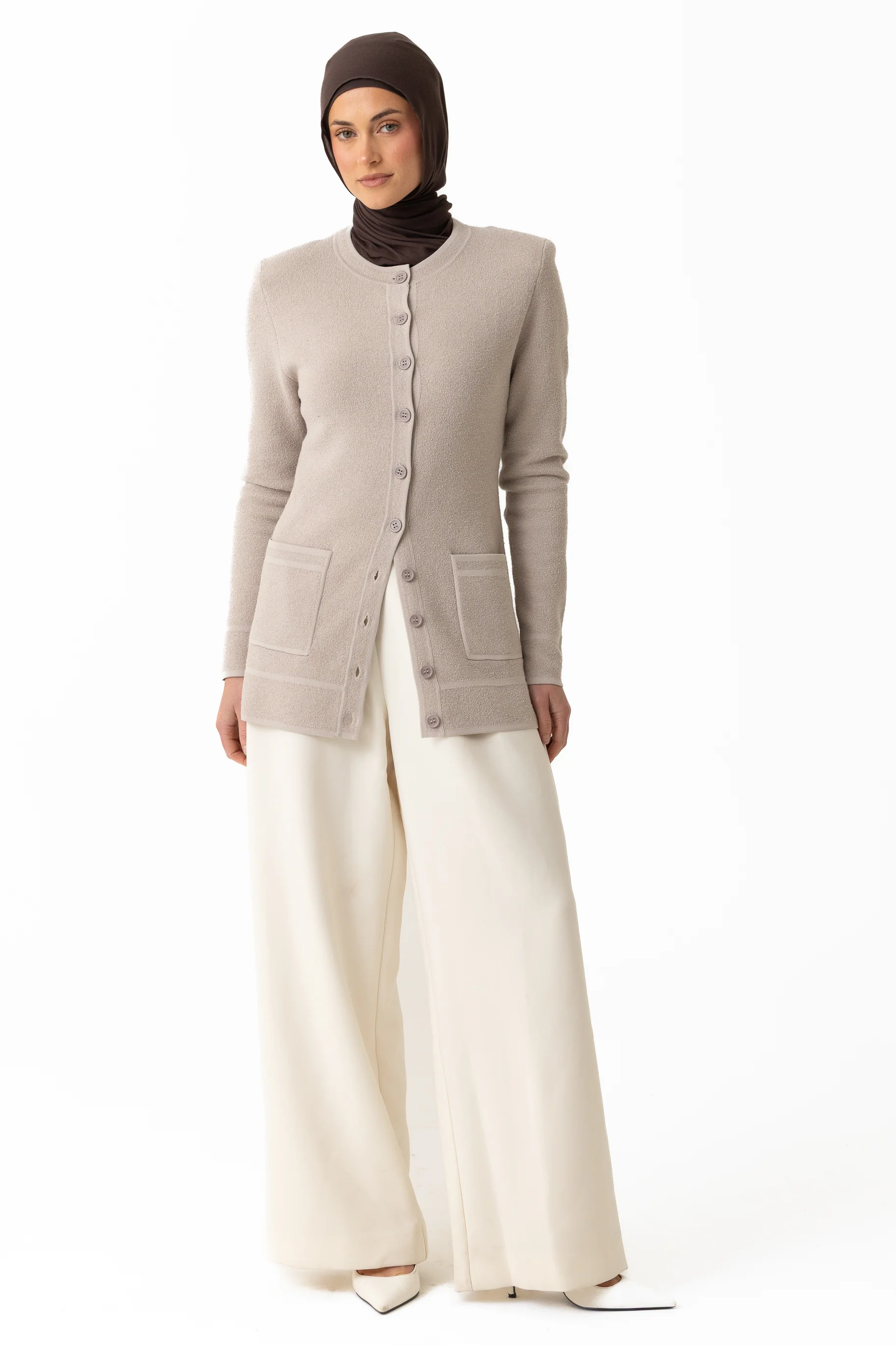 Batul Boucle Cardigan - Stone - Image 3
