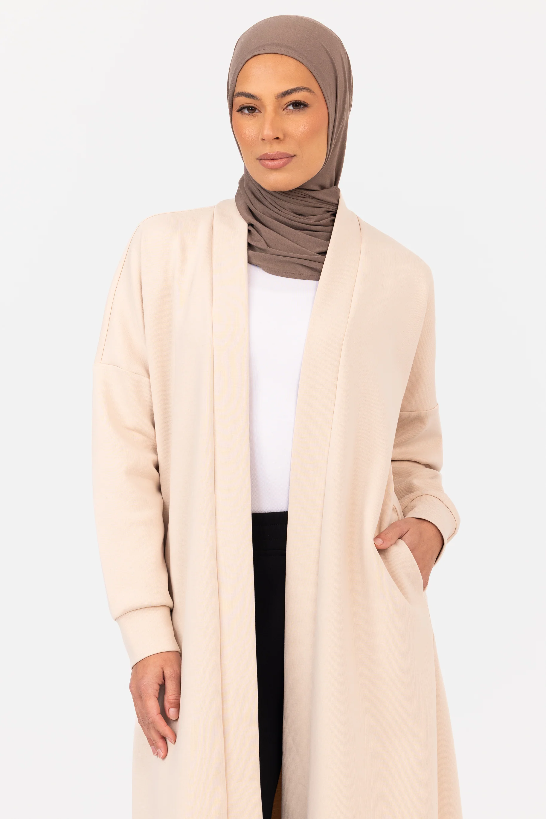 Everyday Winter Open Abaya - Ecru - Image 3