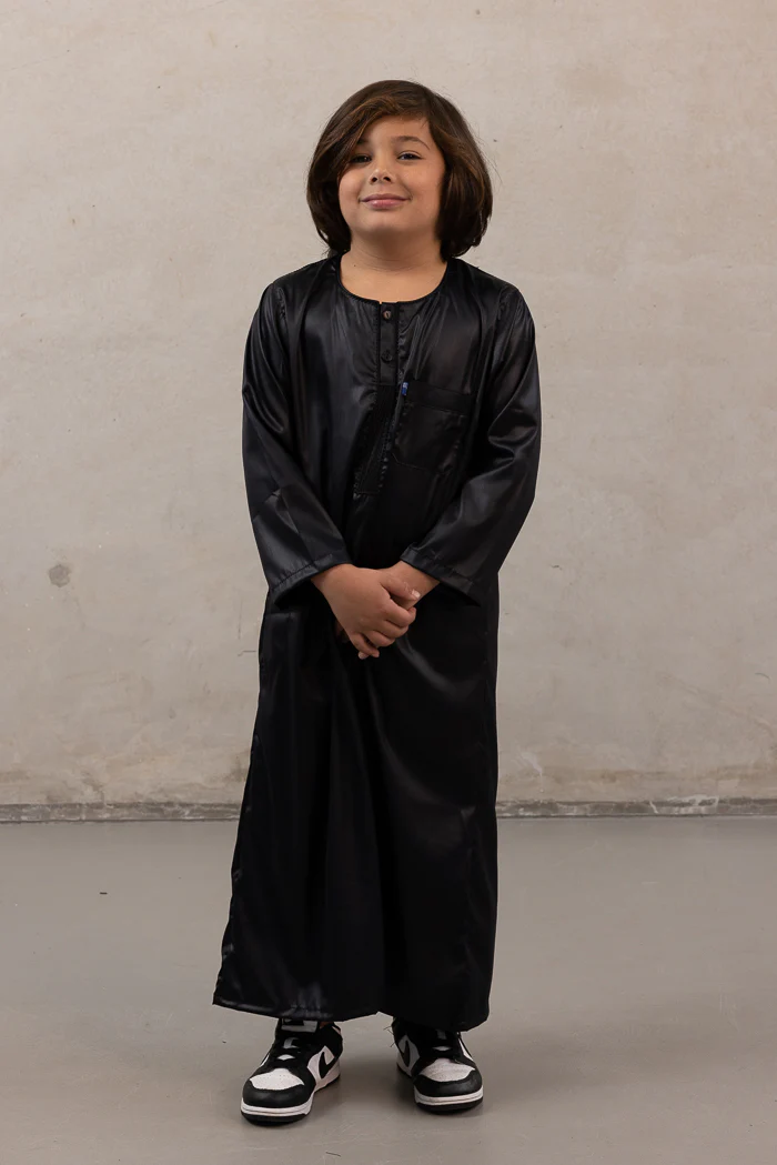 Boys Ikaf Long Sleeve Abaya - Black - Image 4