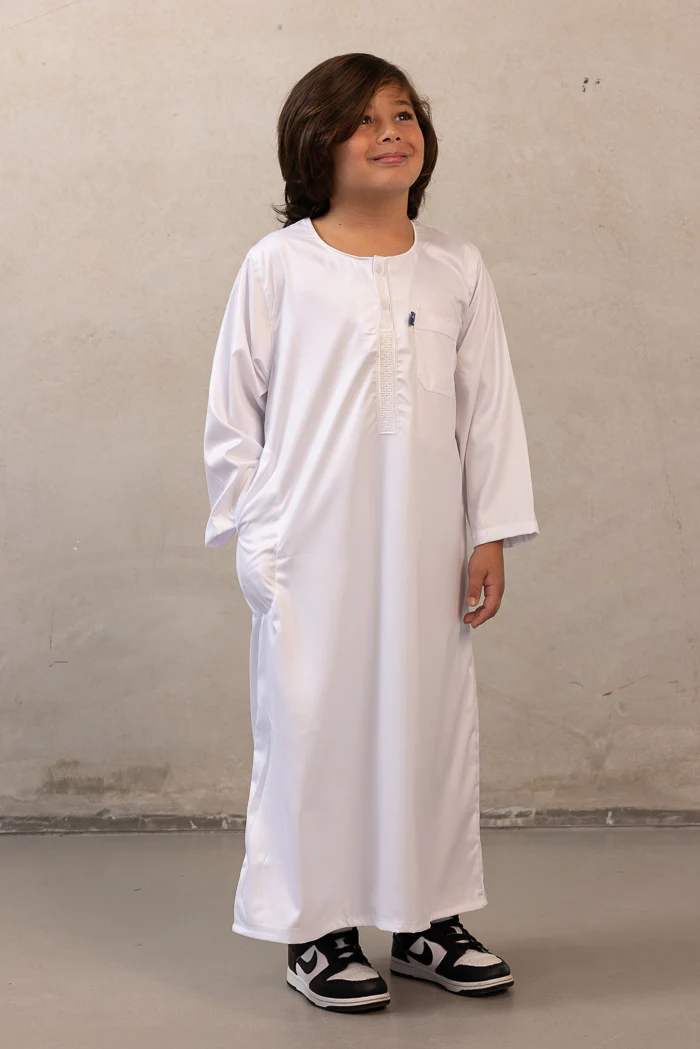 Boys Ikaf Long Sleeve Abaya - White - Image 3
