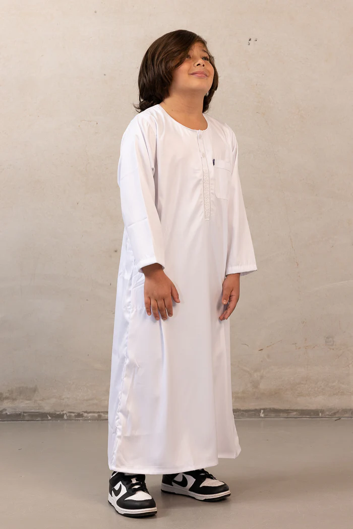 Boys Ikaf Long Sleeve Abaya - White - Image 4