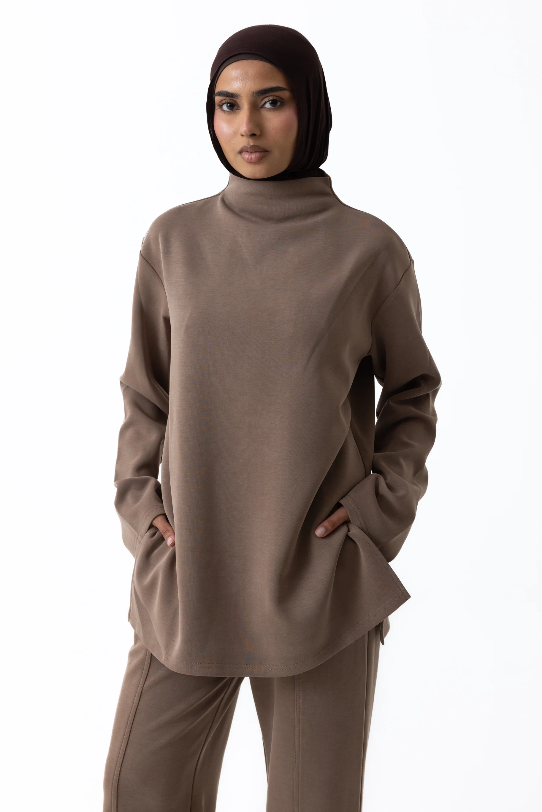 Comfort High Neck Top - Taupe