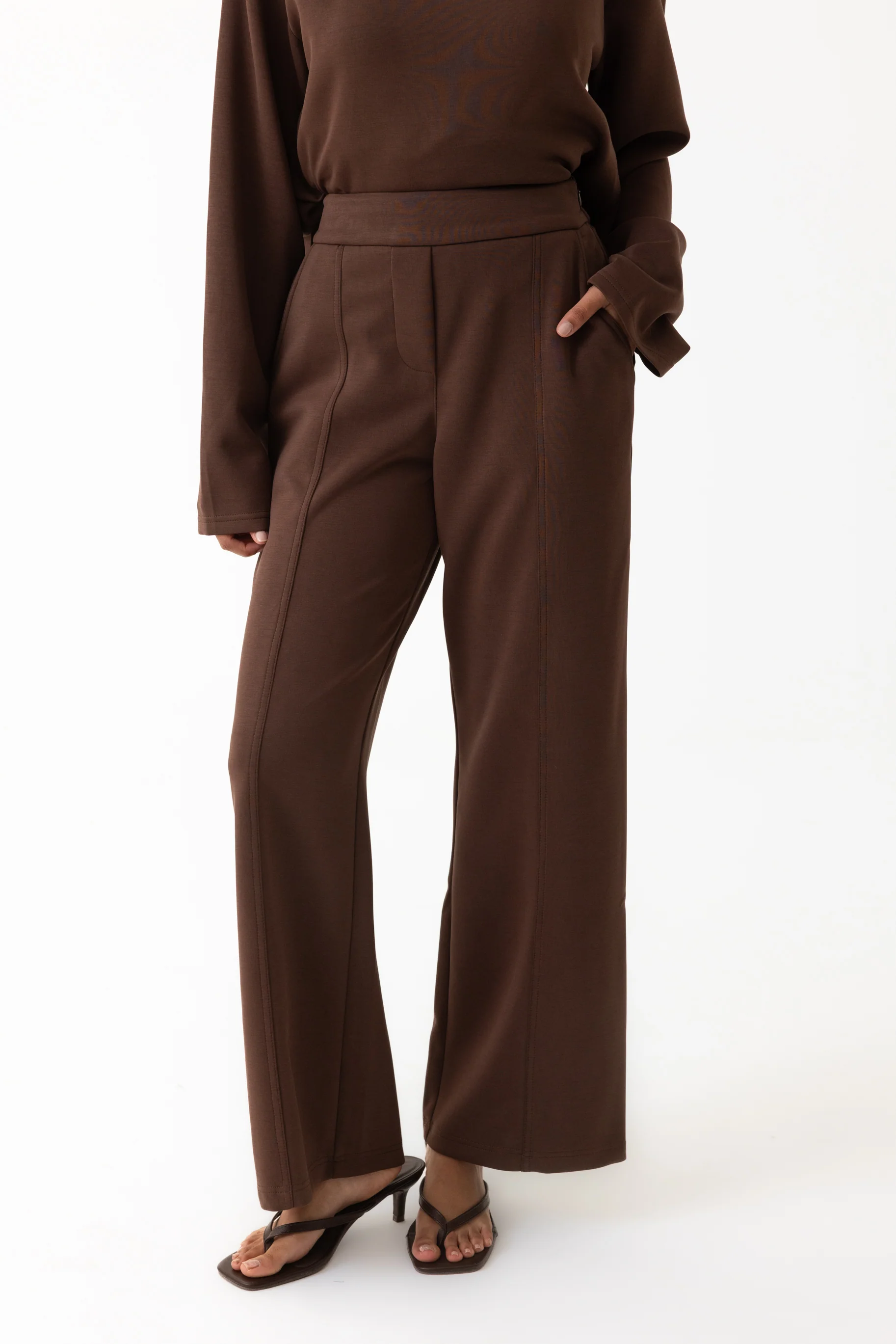 Comfort Wide Leg Pants - Espresso - Image 3