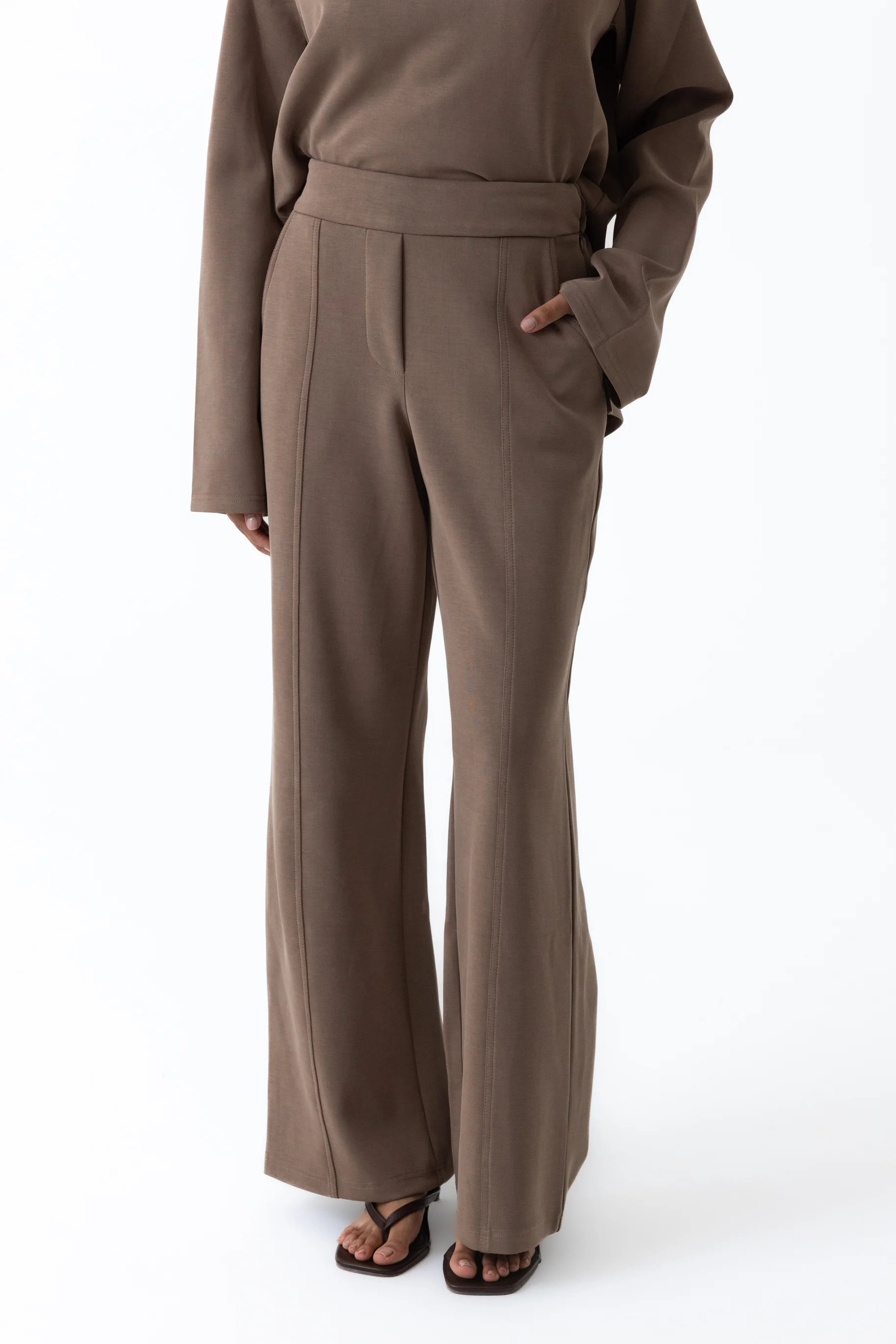Comfort Wide Leg Pants - Taupe - Image 2