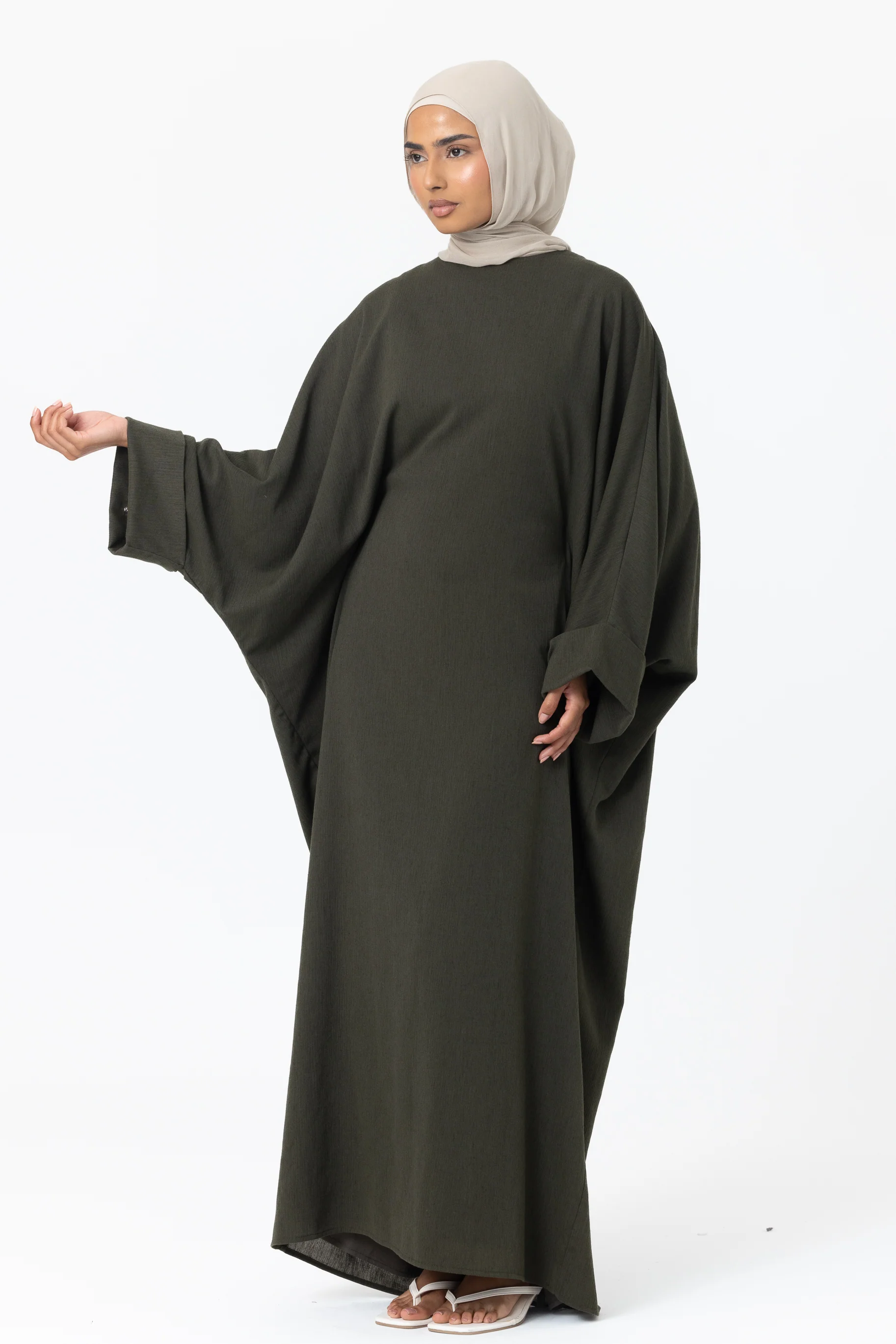 Crinkle Batwing Abaya - Moss - Image 2
