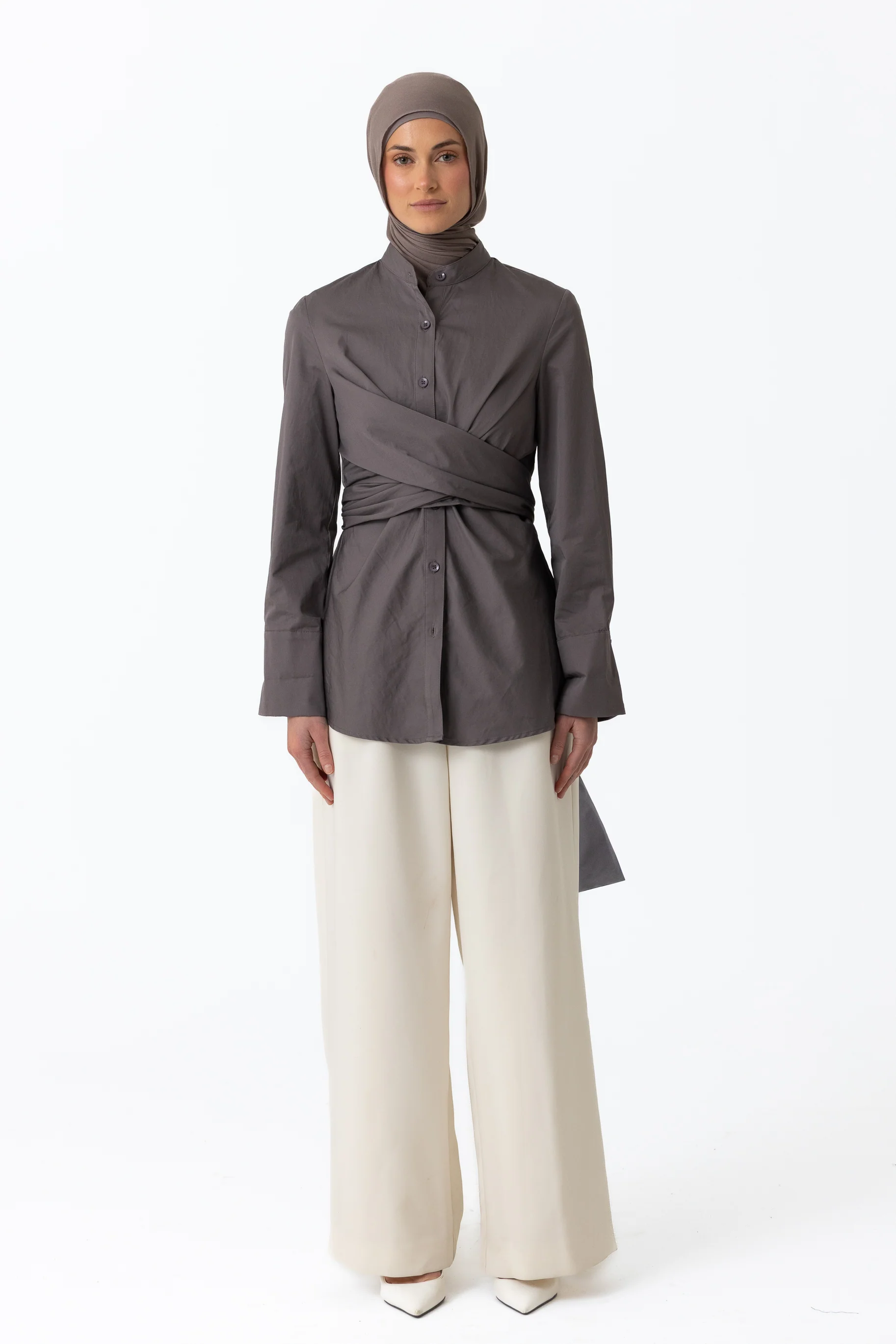 Crossover Cotton Shirt - Graphite