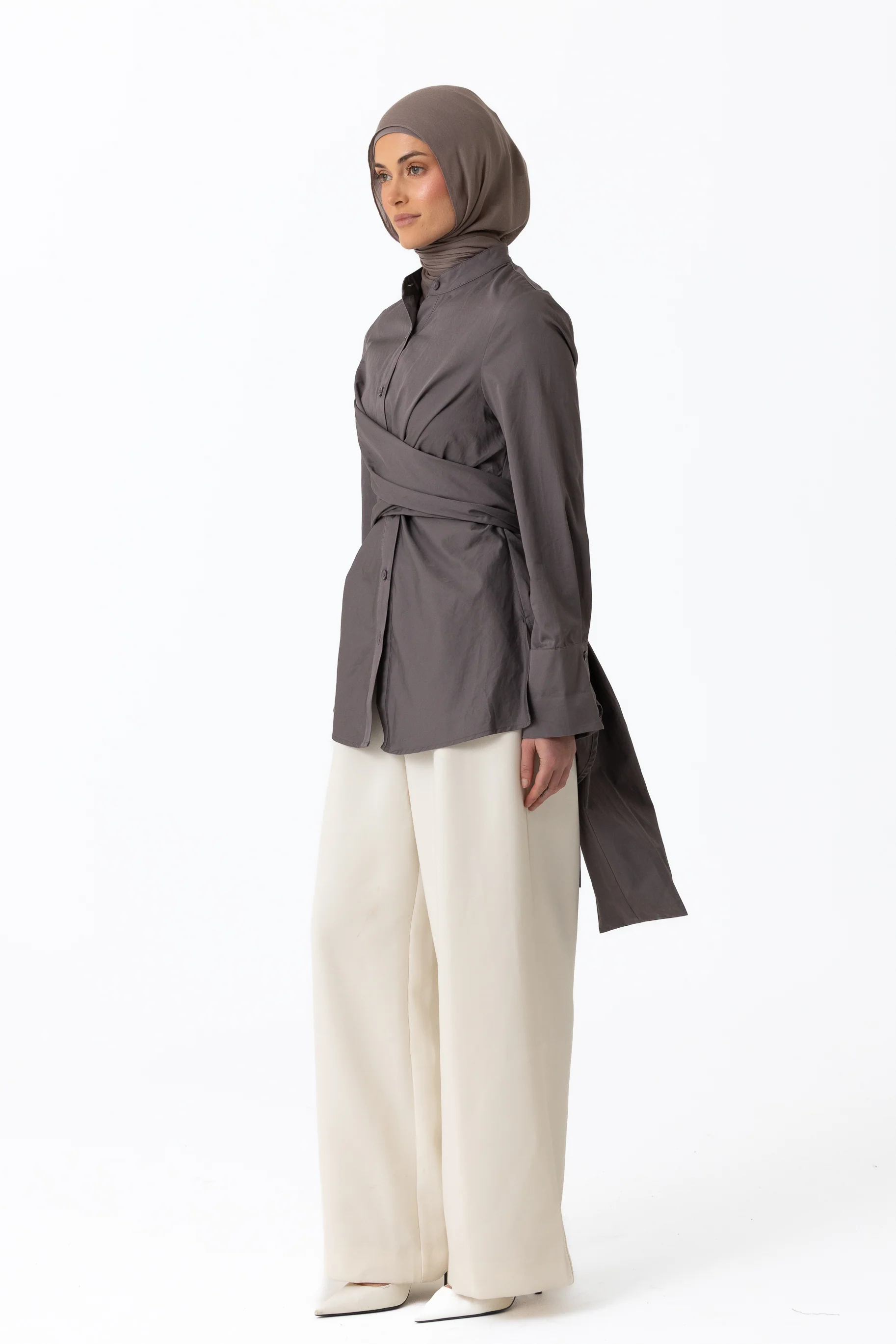 Crossover Cotton Shirt - Graphite - Image 2
