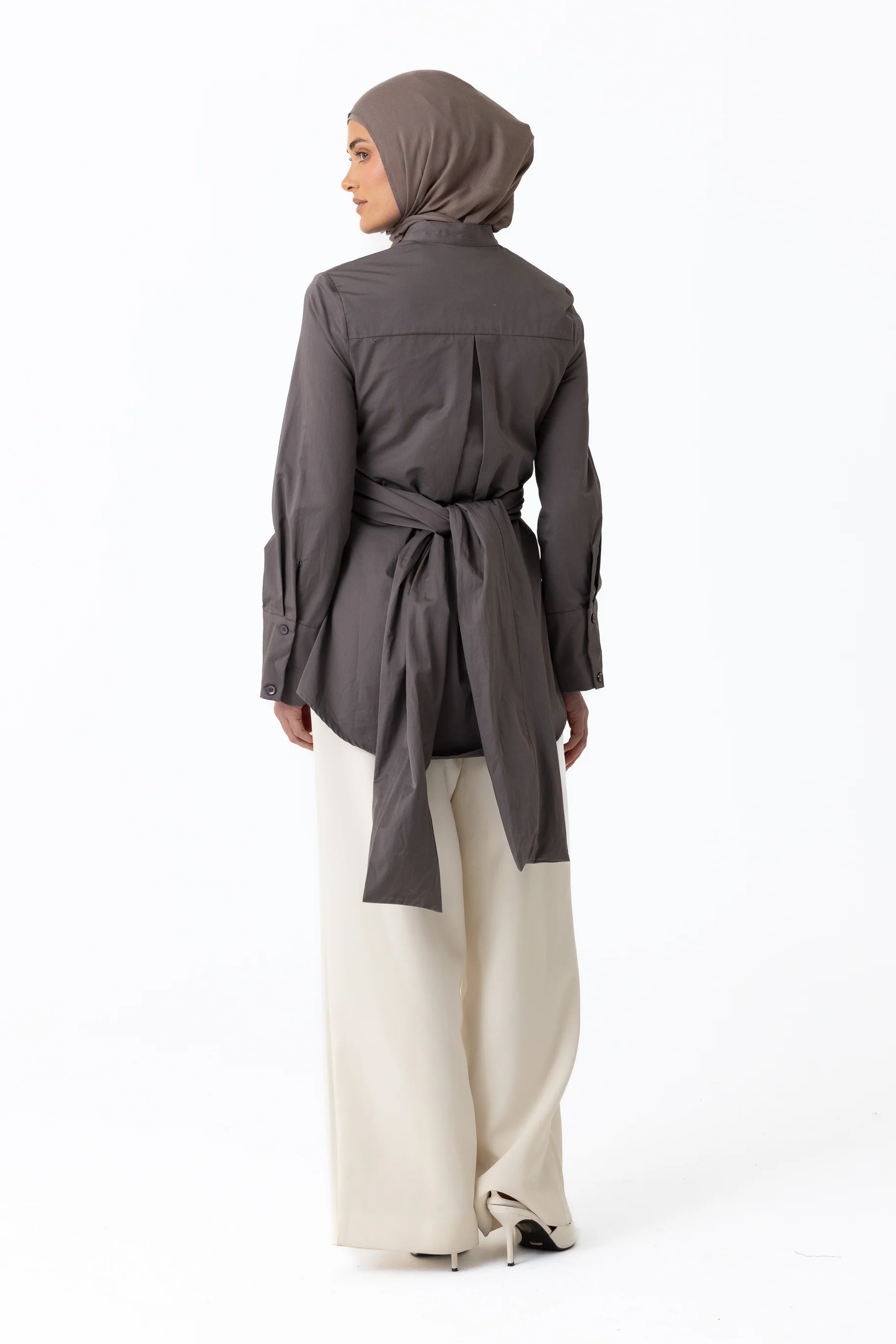 Crossover Cotton Shirt - Graphite - Image 3