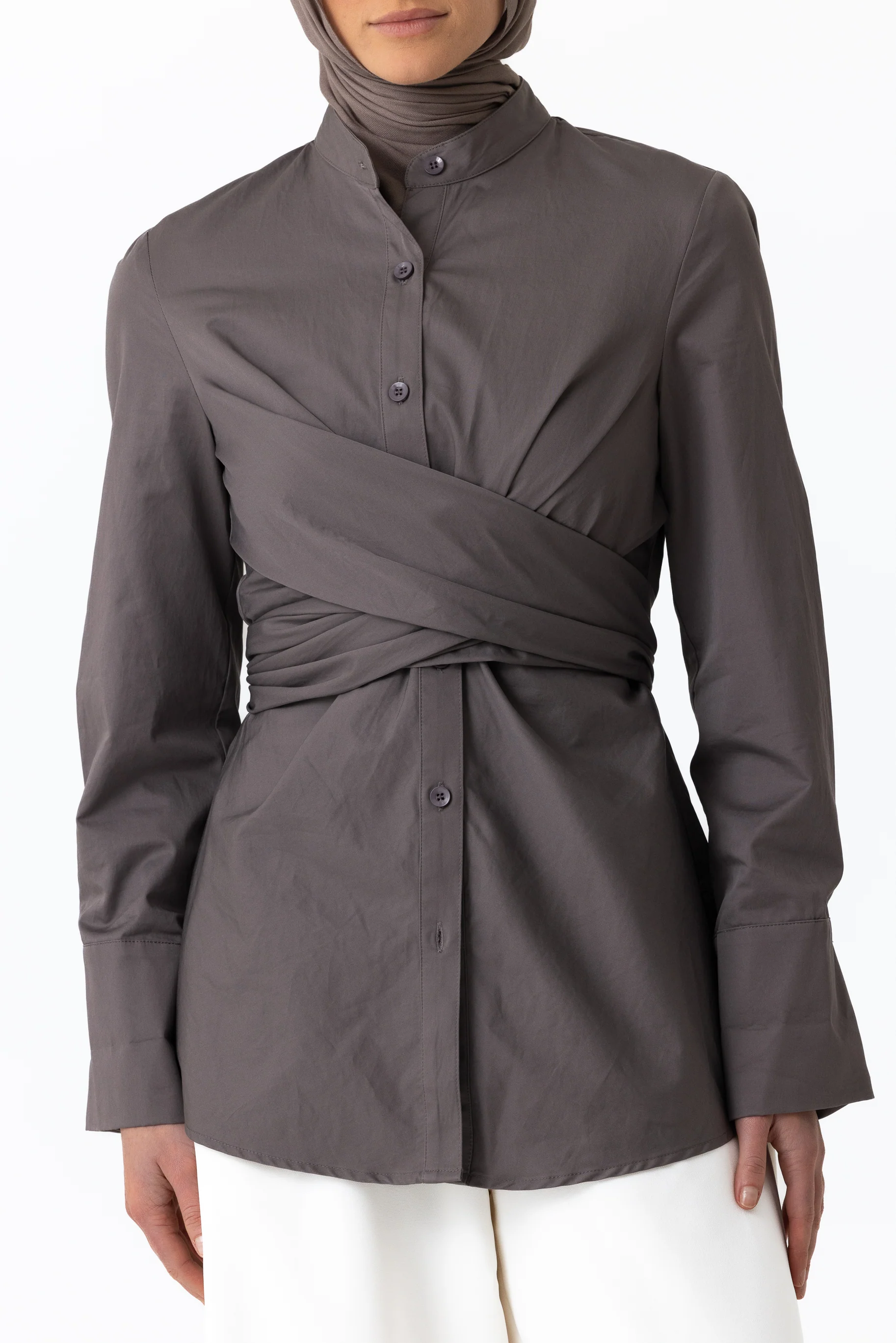 Crossover Cotton Shirt - Graphite - Image 4