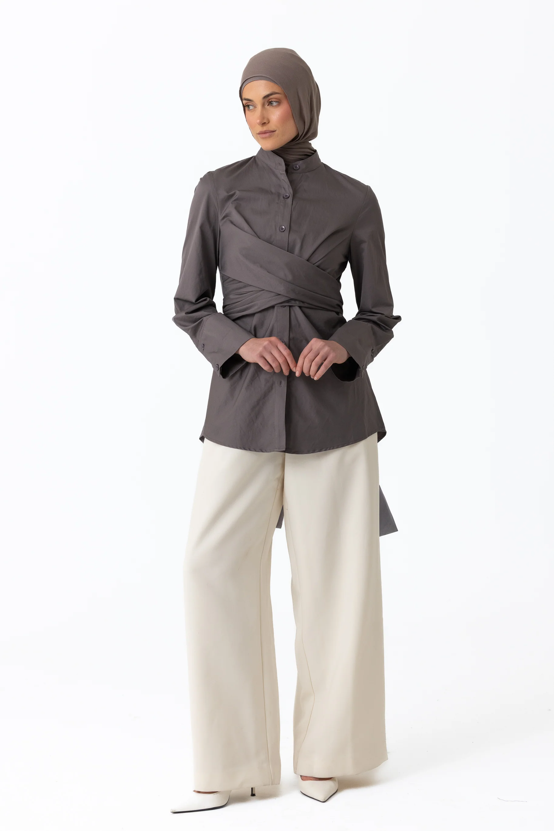 Crossover Cotton Shirt - Graphite - Image 6