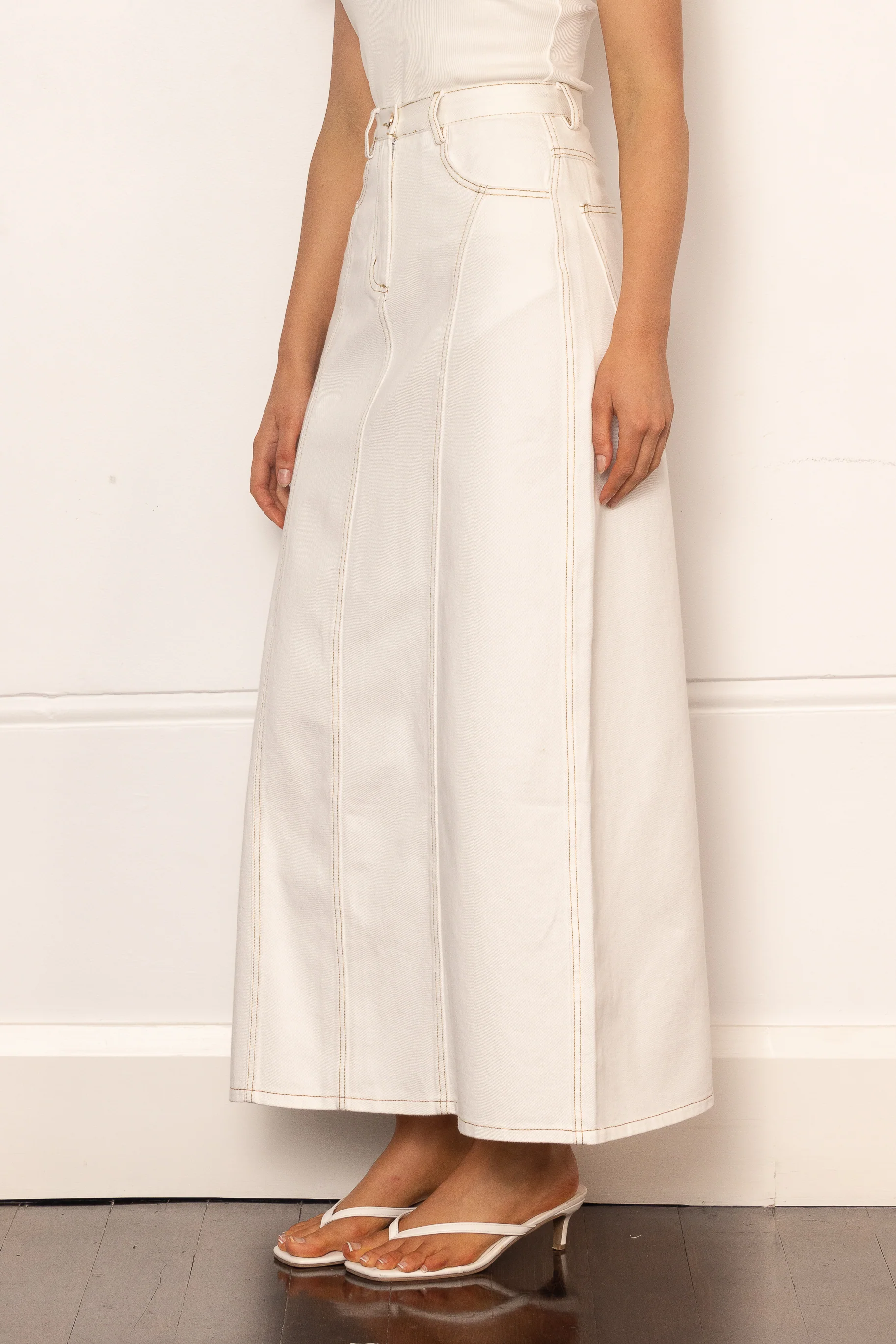 Denim Panelled Skirt - White - Image 3