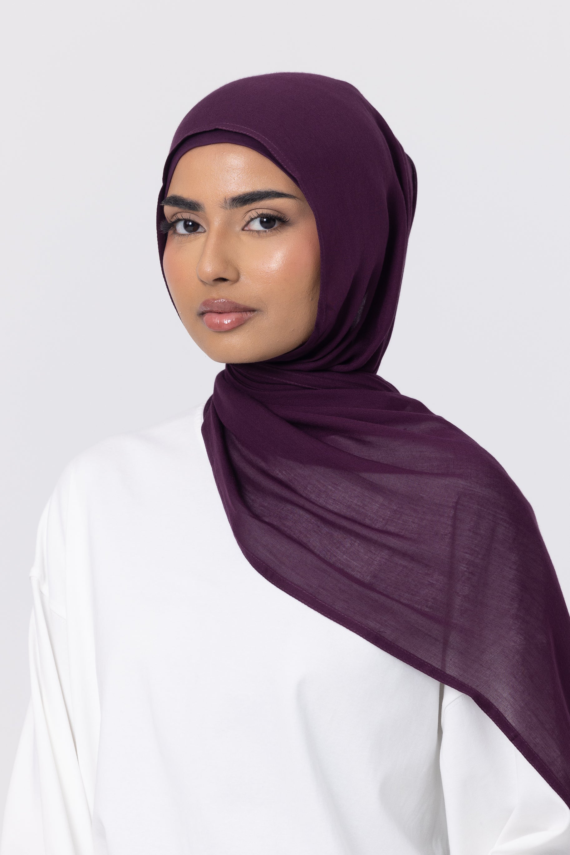 Double Stitched Modal Hijab Set - Eggplant - Image 3