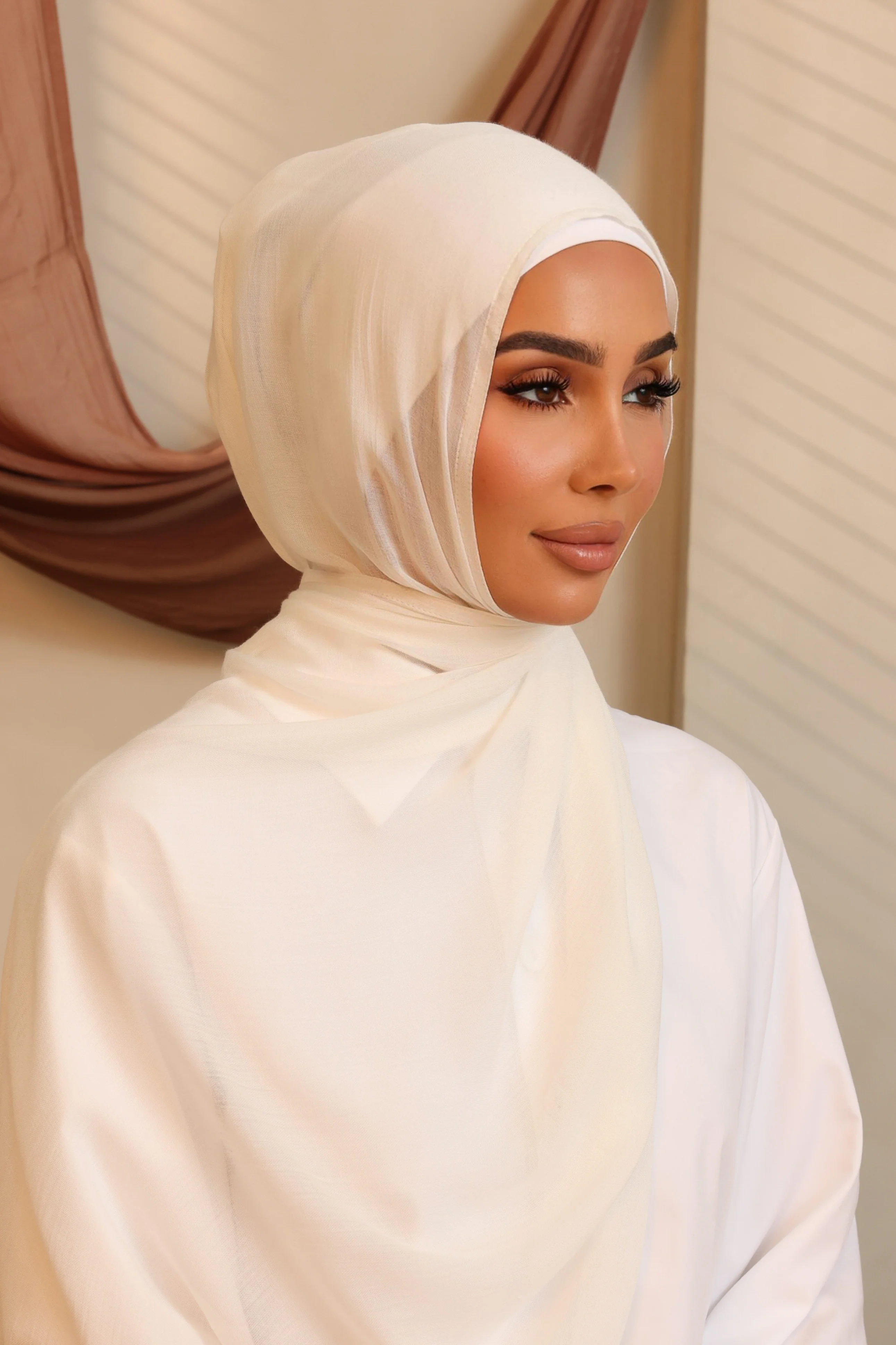 Double Stitched Modal Hijab Set - White - Image 5