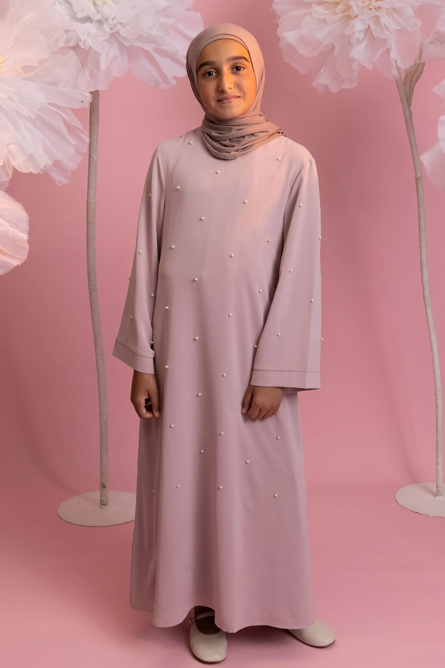 Mini Pearl Abaya - Dusty Pink - Image 4