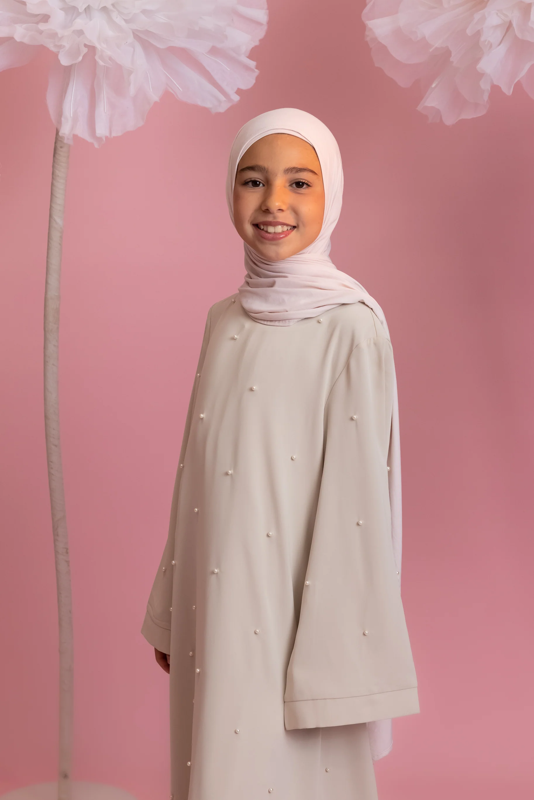 Mini Pearl Abaya - Stone - Image 3