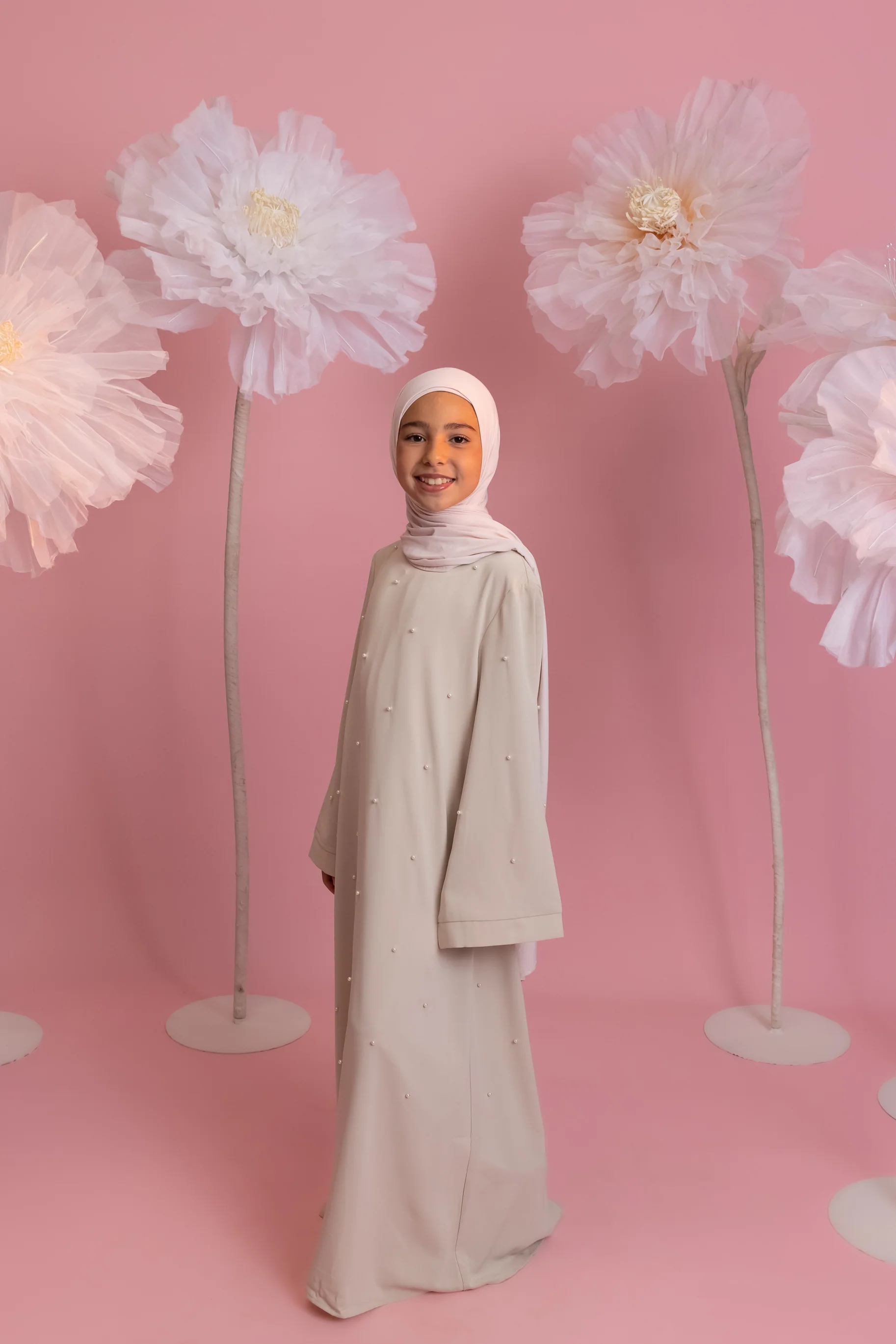 Mini Pearl Abaya - Stone - Image 4
