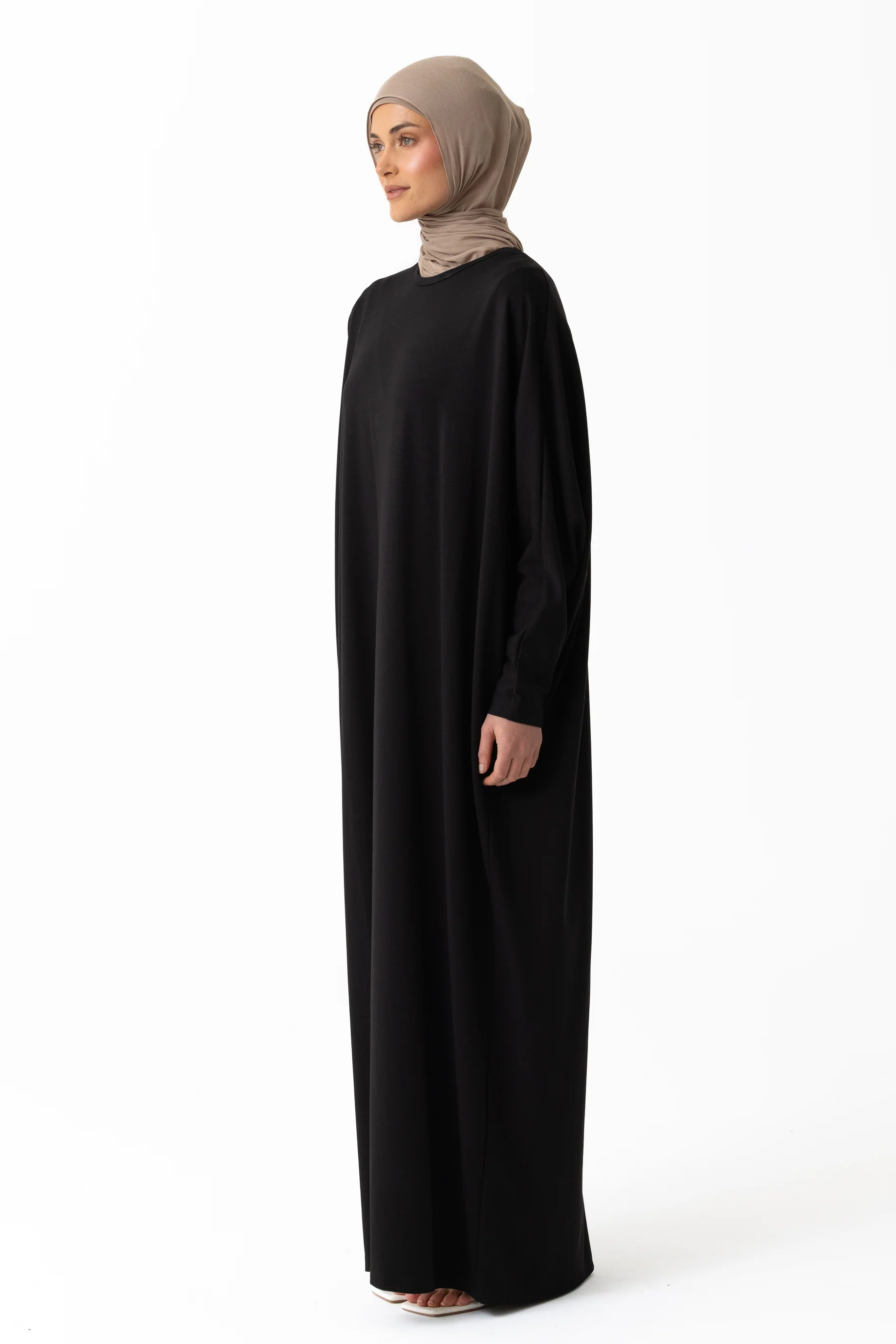 Jersey Batwing Abaya - Black - Image 2