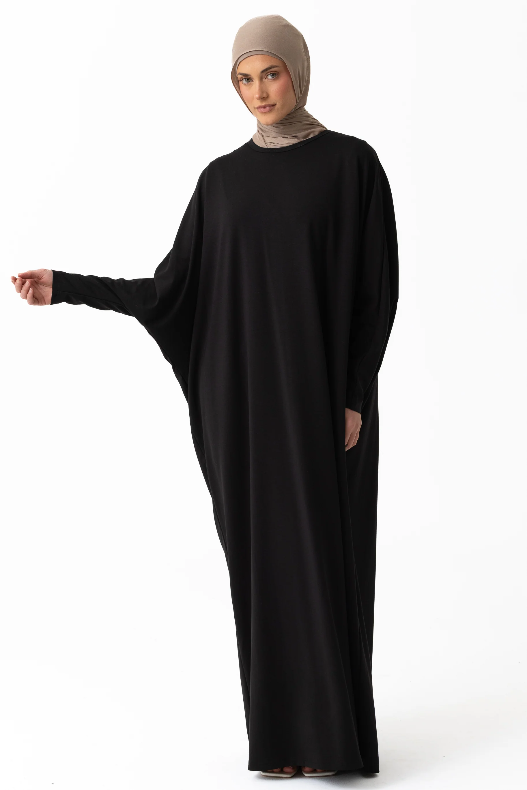 Jersey Batwing Abaya - Black - Image 3