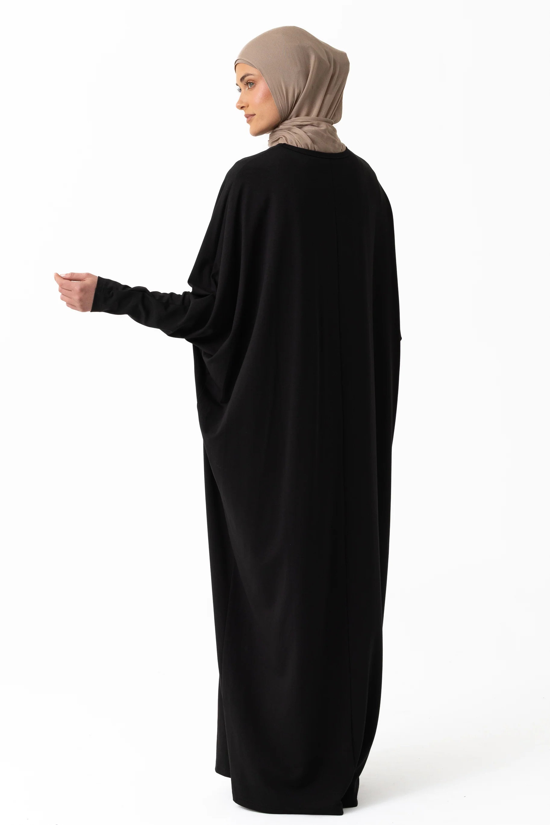 Jersey Batwing Abaya - Black - Image 4