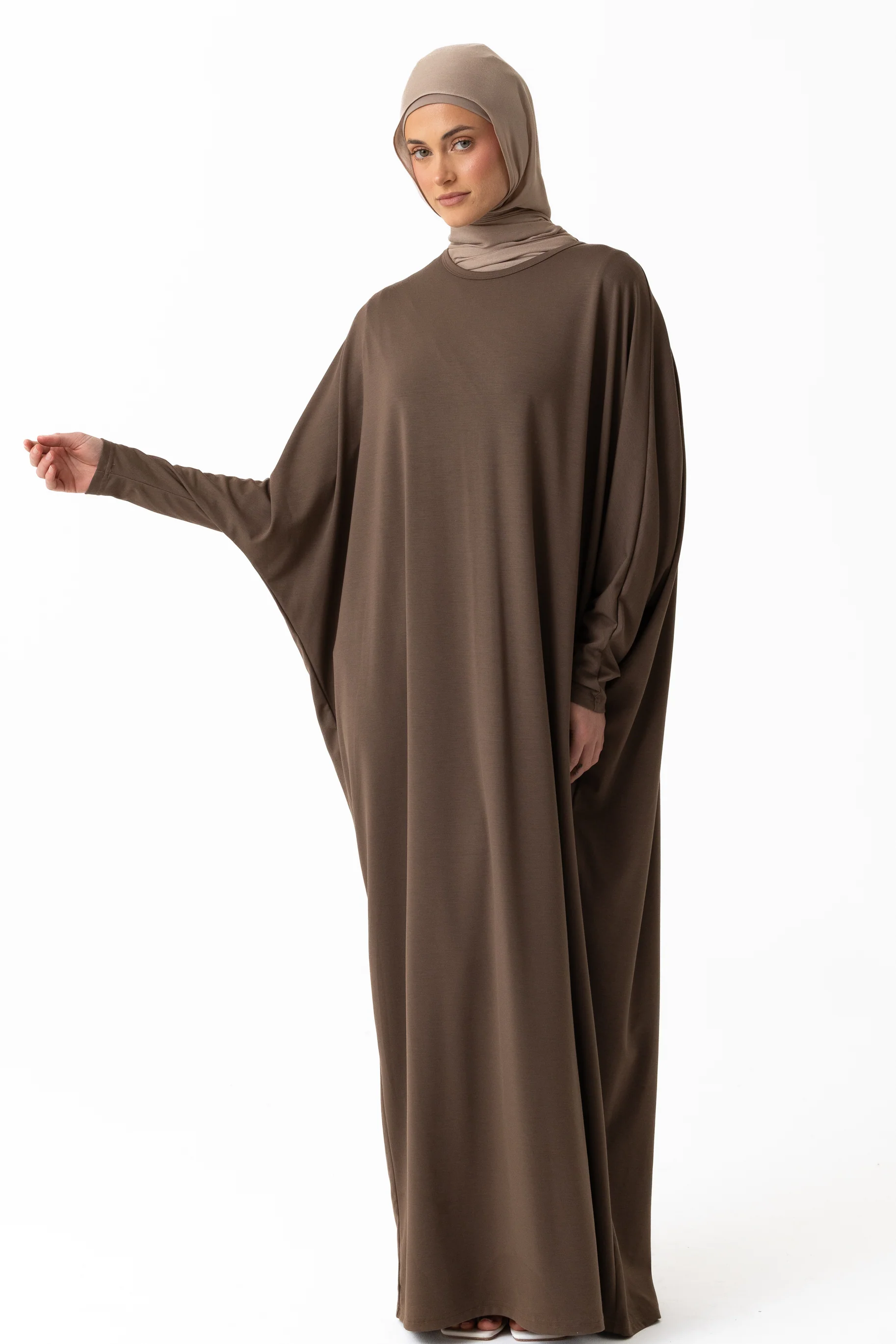 Jersey Batwing Abaya - Truffle - Image 3