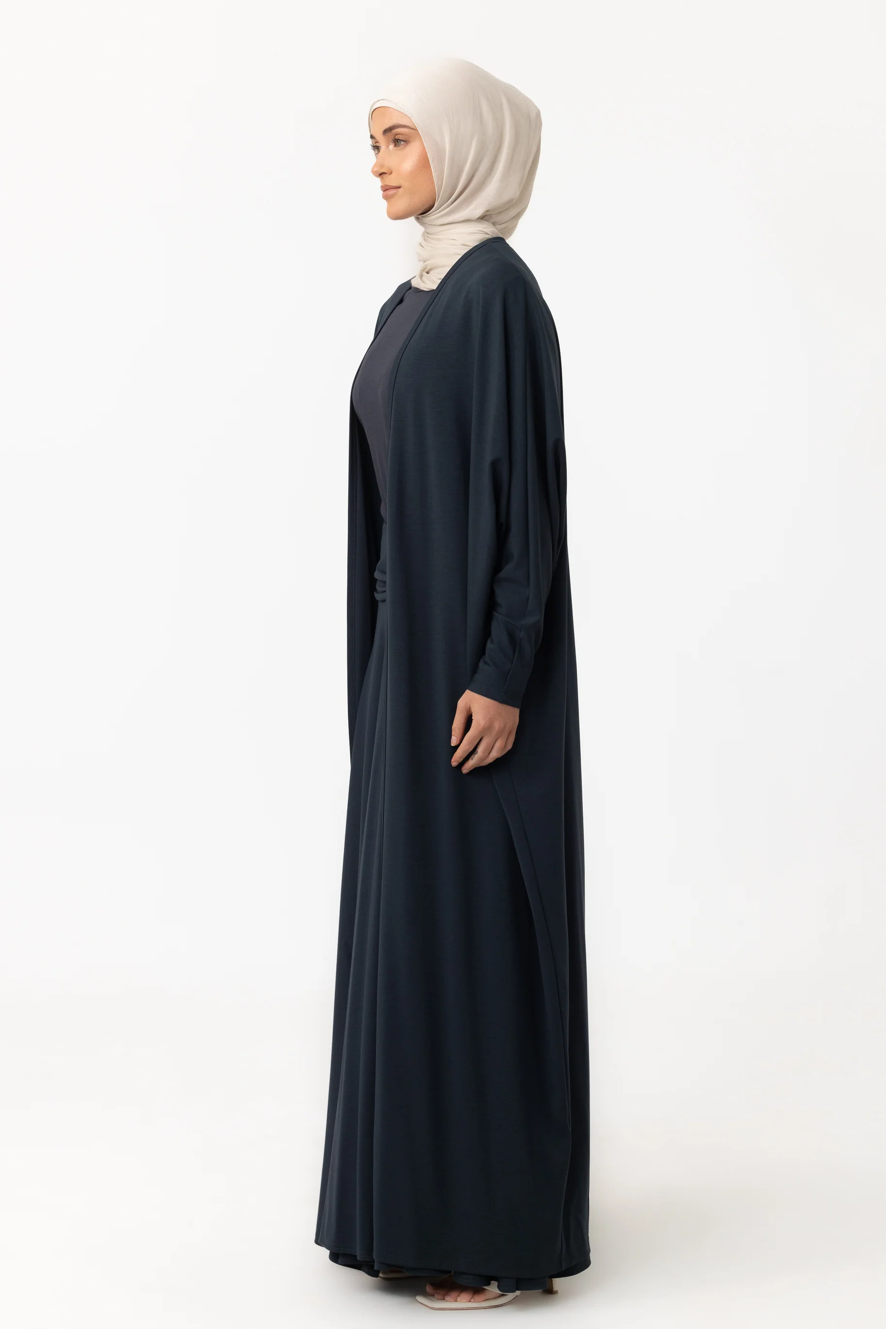 Jersey Batwing Open Abaya - Teal - Image 2