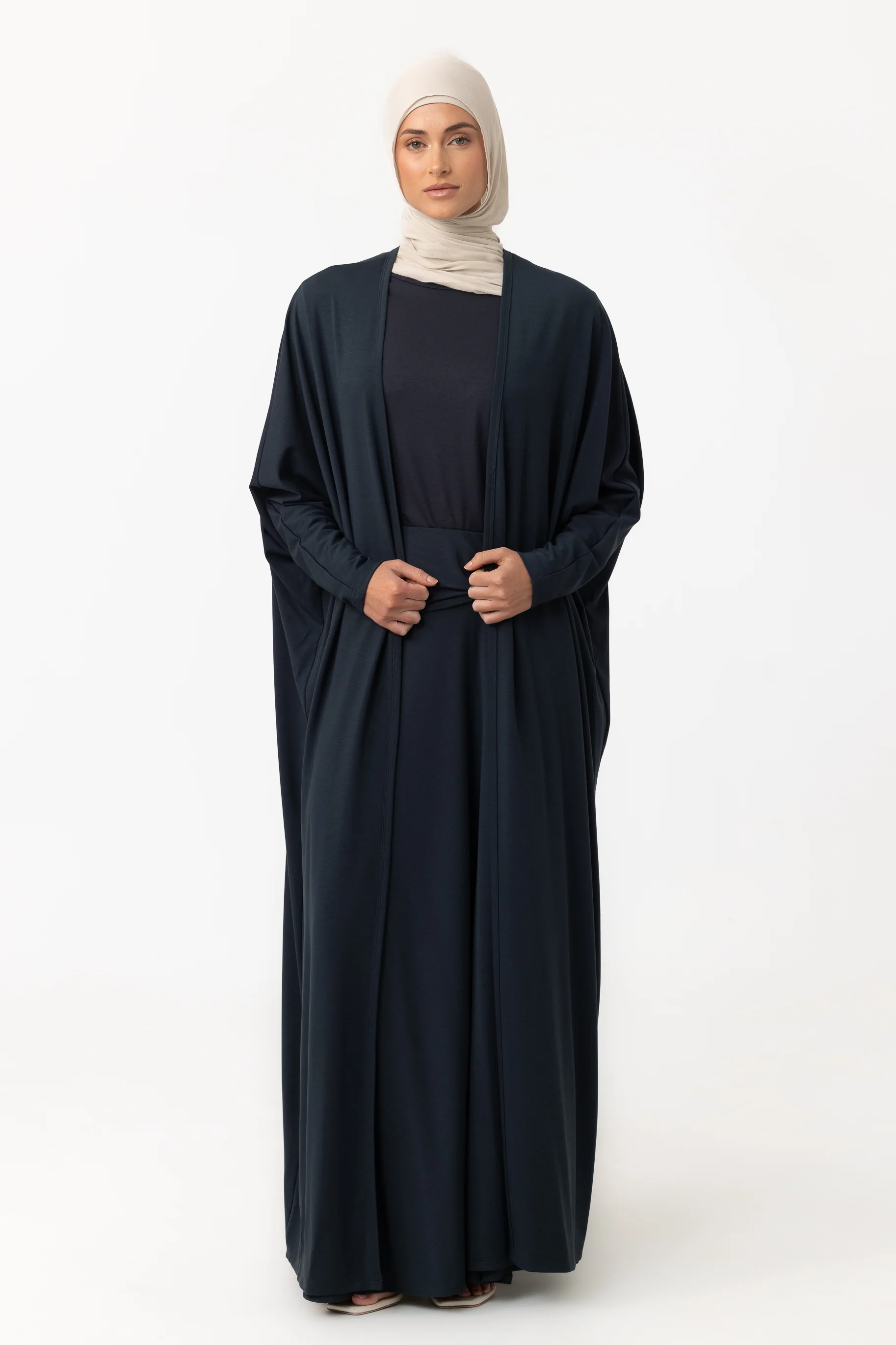 Jersey Batwing Open Abaya - Teal - Image 3