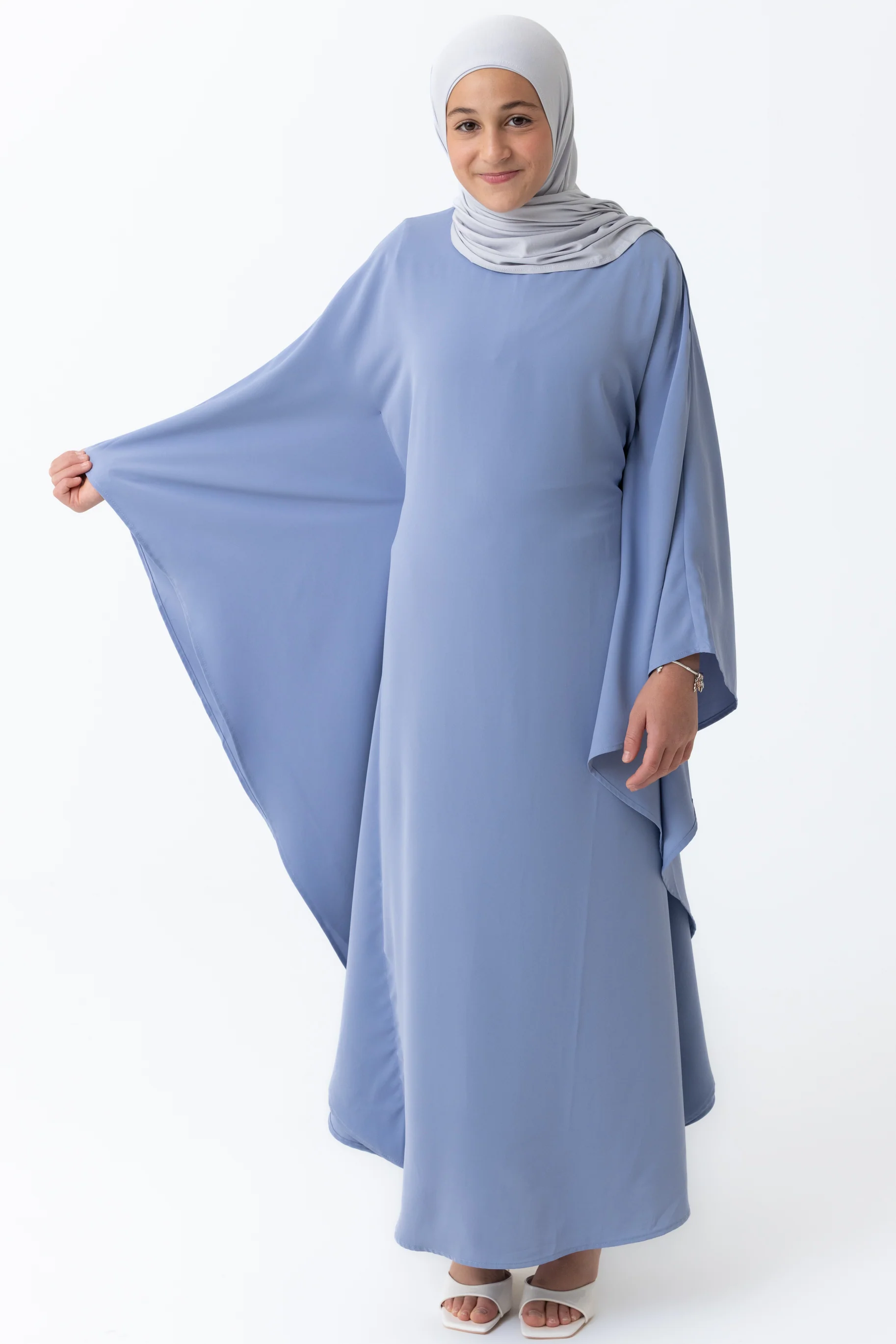 Mini Crepe Batwing Abaya - Blue - Image 2