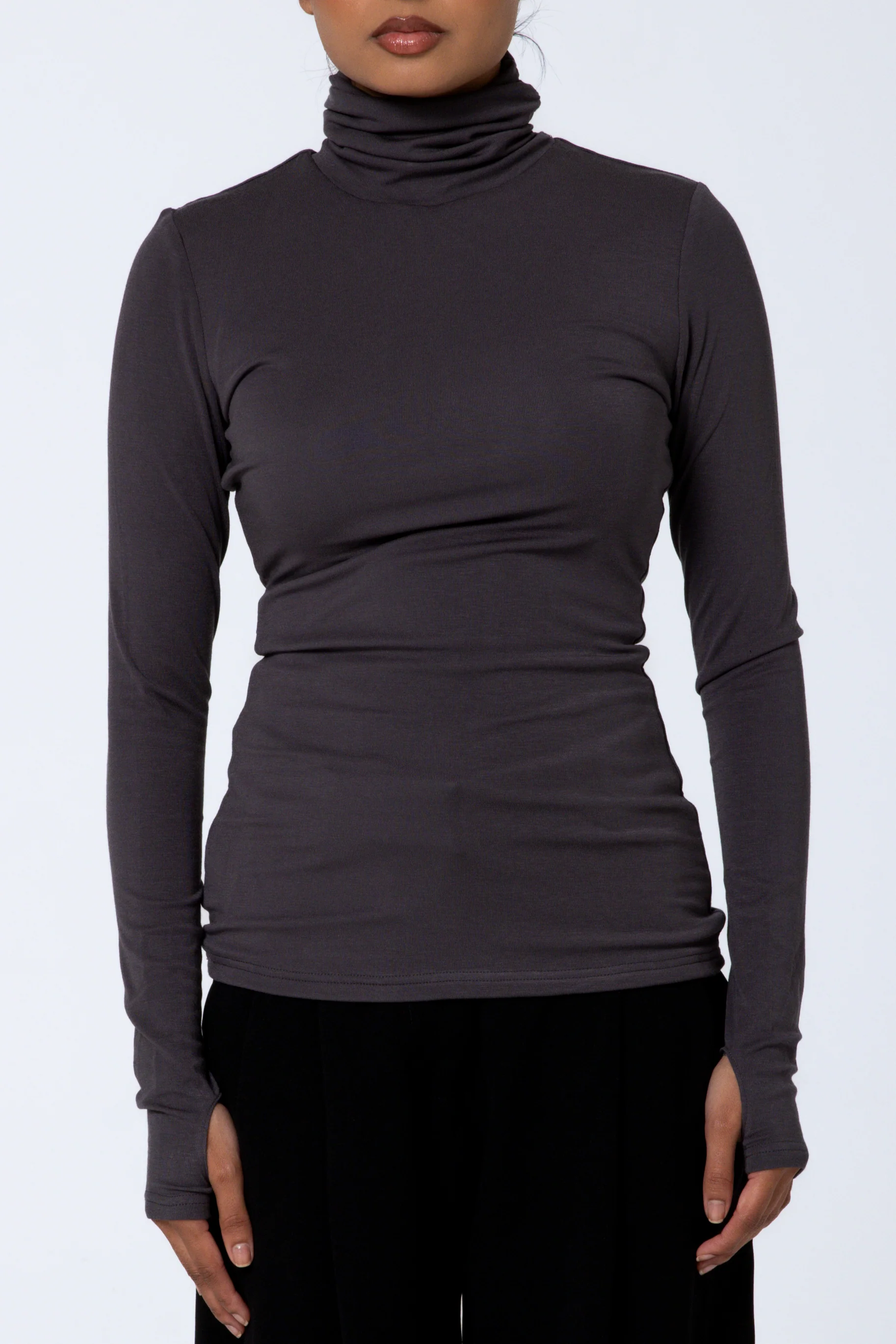 Modal Turtleneck Top - Charcoal