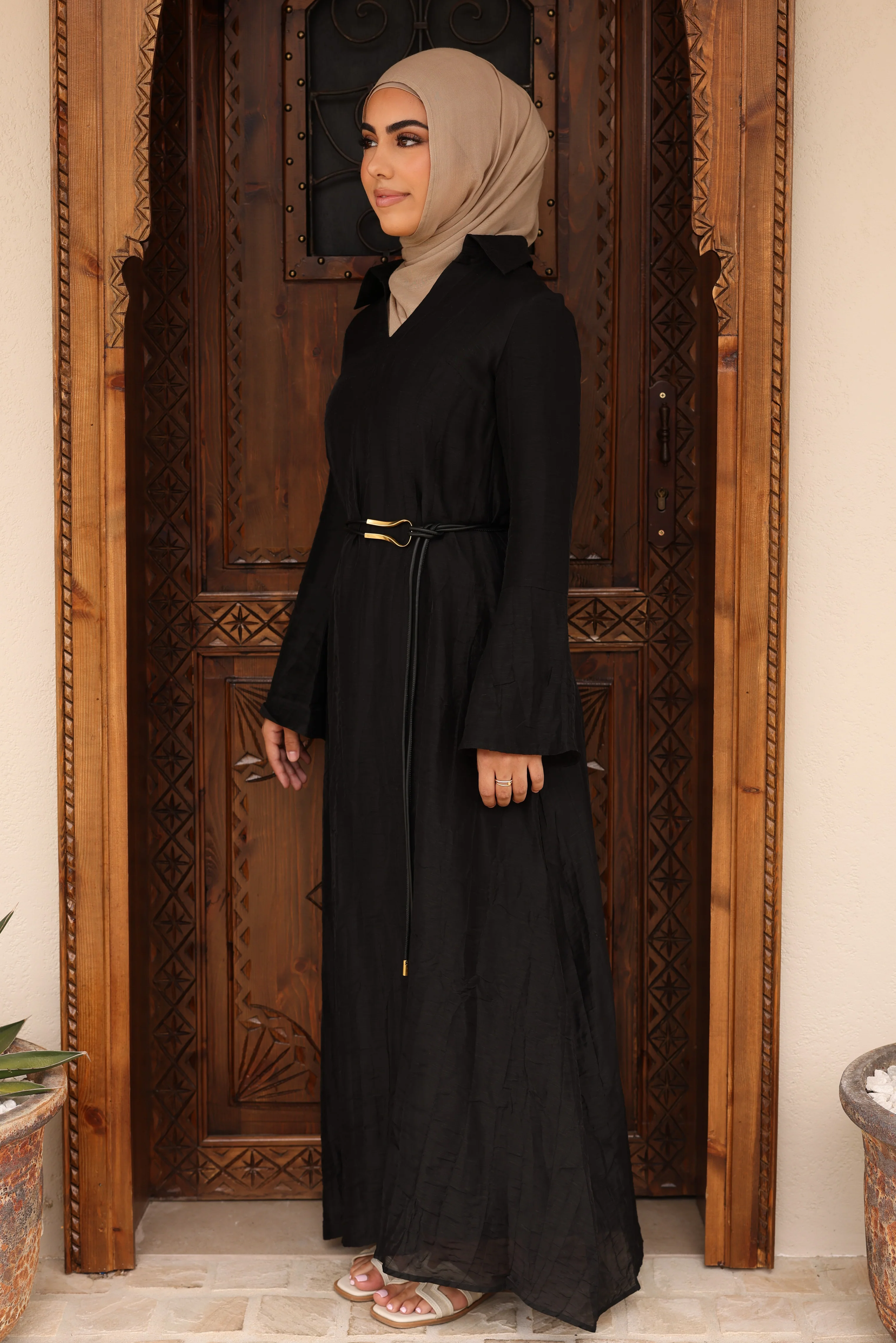 Nadira Collared Kaftan Abaya - Black - Image 4