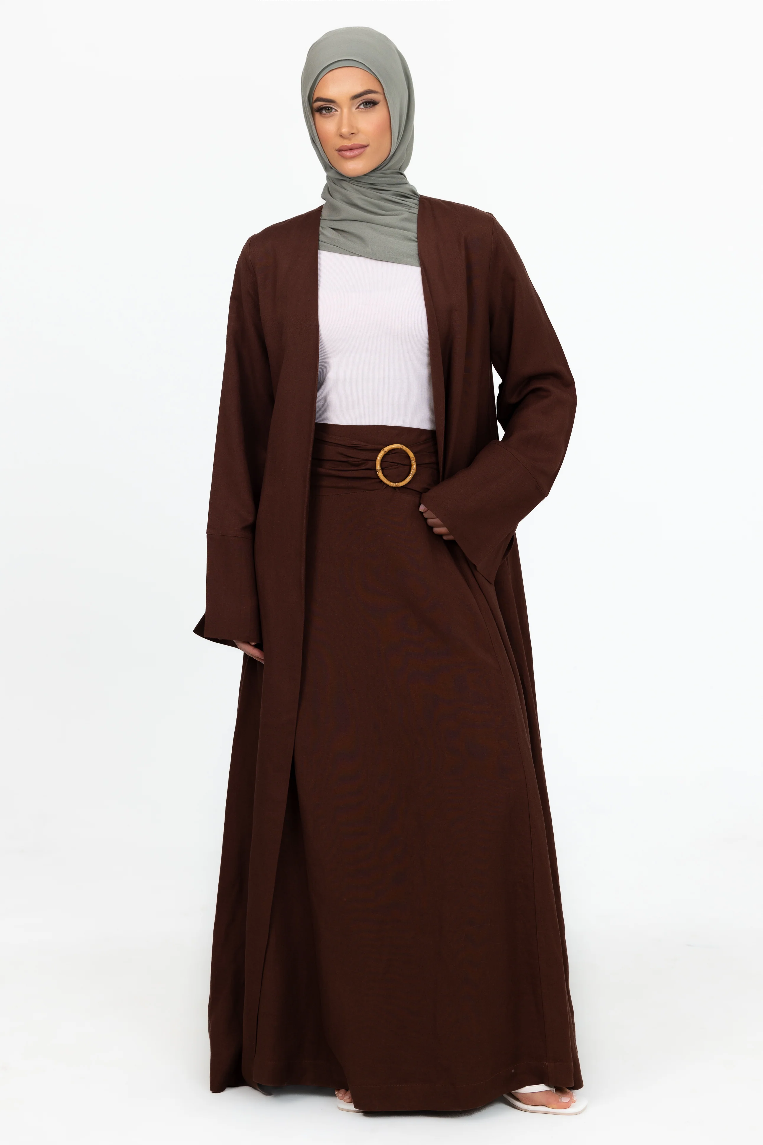 Naila Open Abaya - Chocolate - Image 2