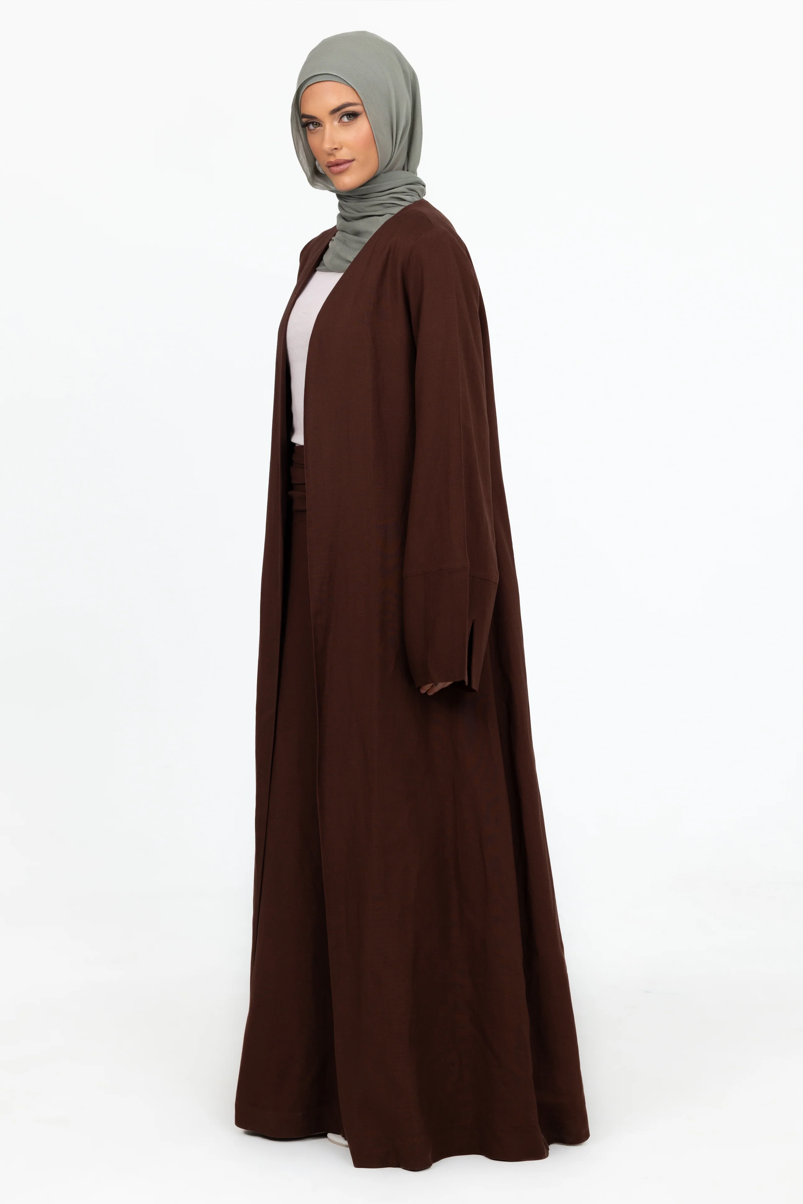 Naila Open Abaya - Chocolate - Image 3