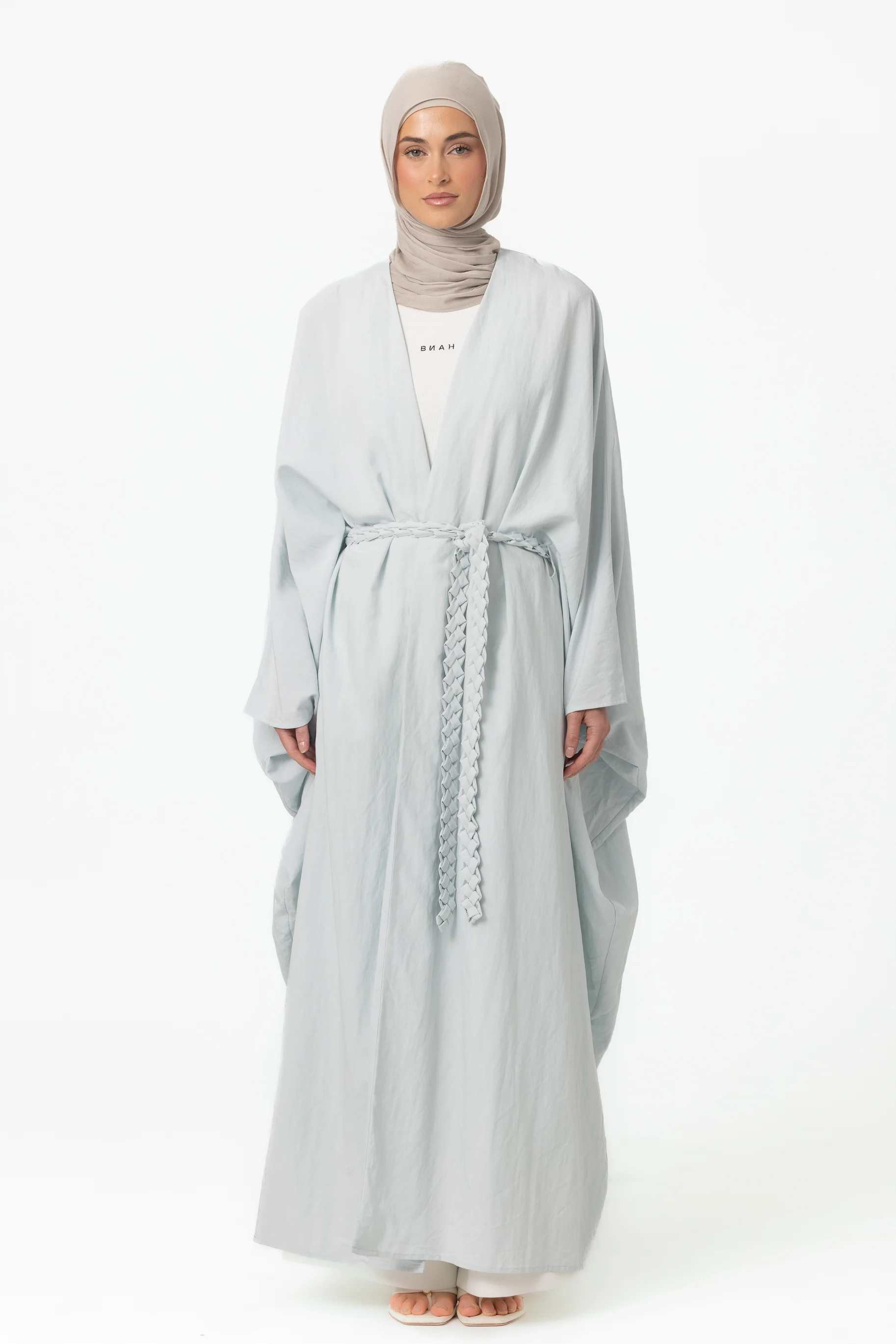Noor Batwing Open Abaya - Ice Blue