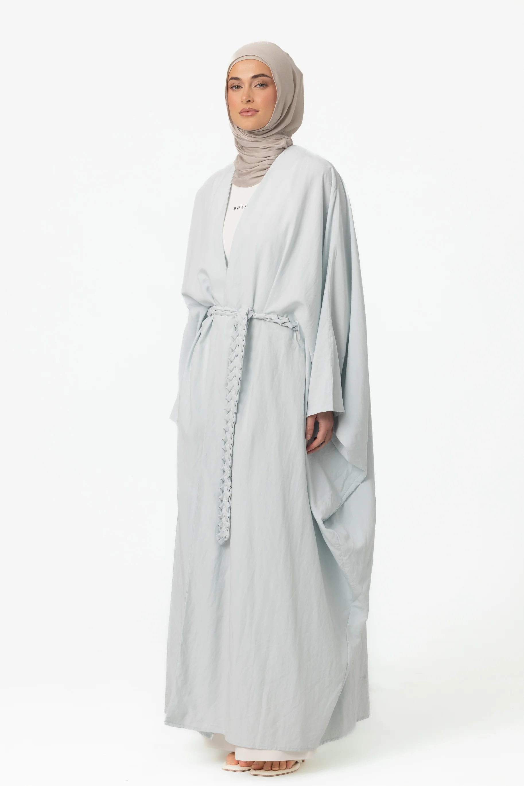 Noor Batwing Open Abaya - Ice Blue - Image 2