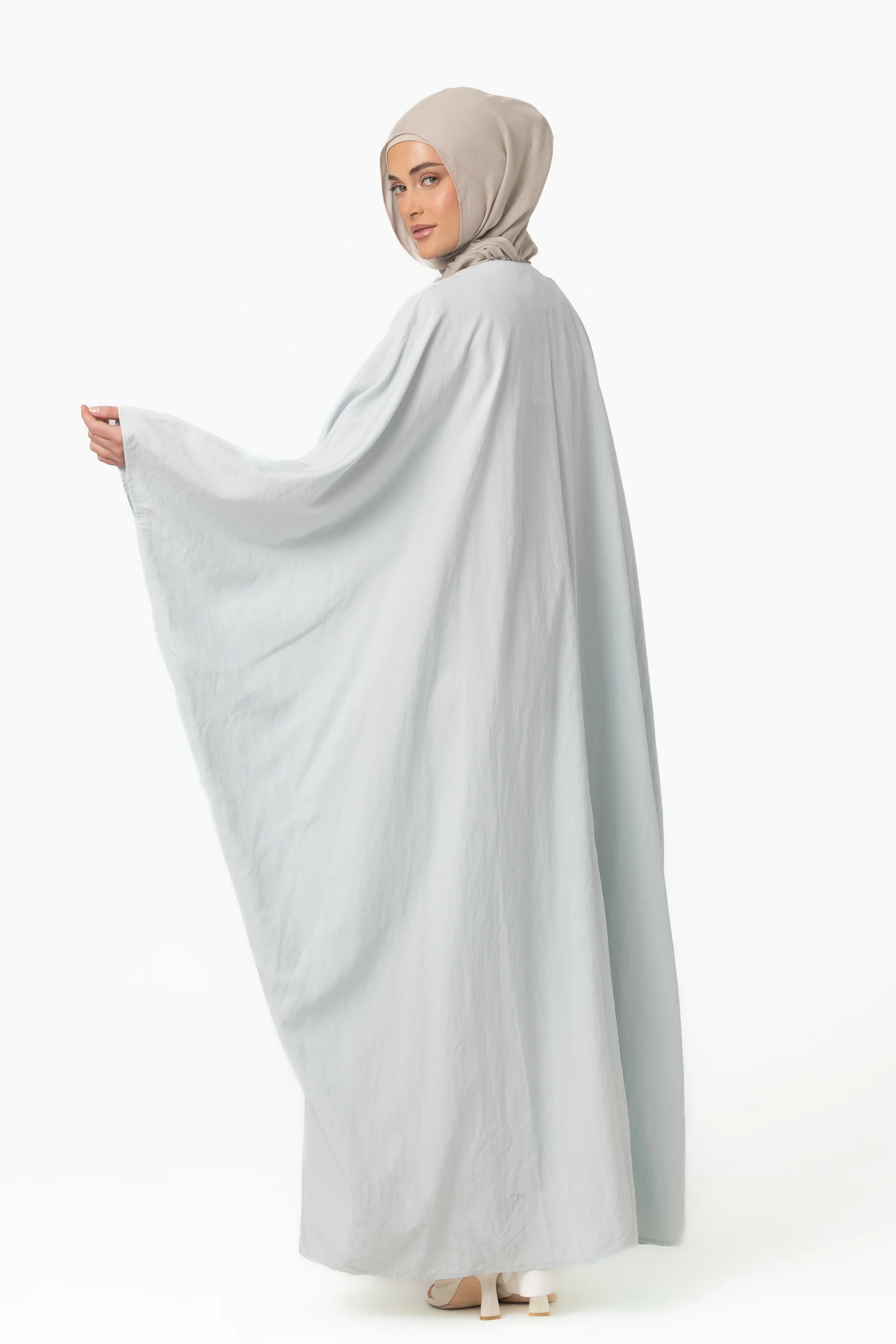Noor Batwing Open Abaya - Ice Blue - Image 3