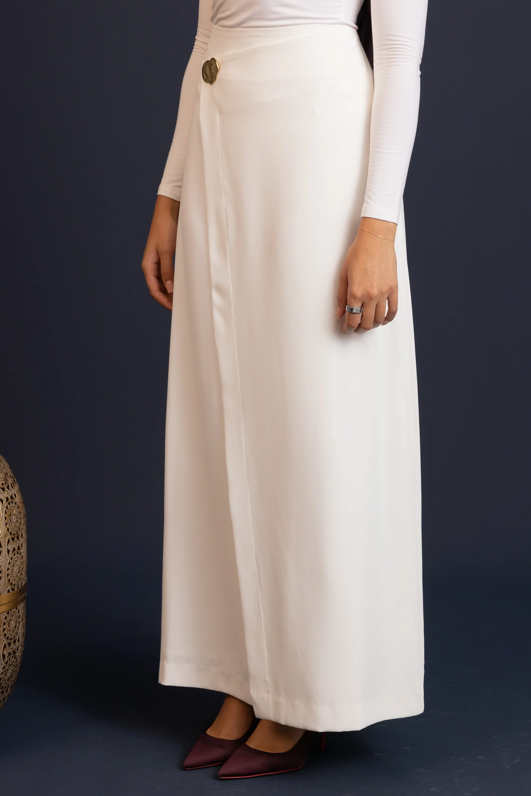 Nora Crepe Panel Skirt - White - Image 3