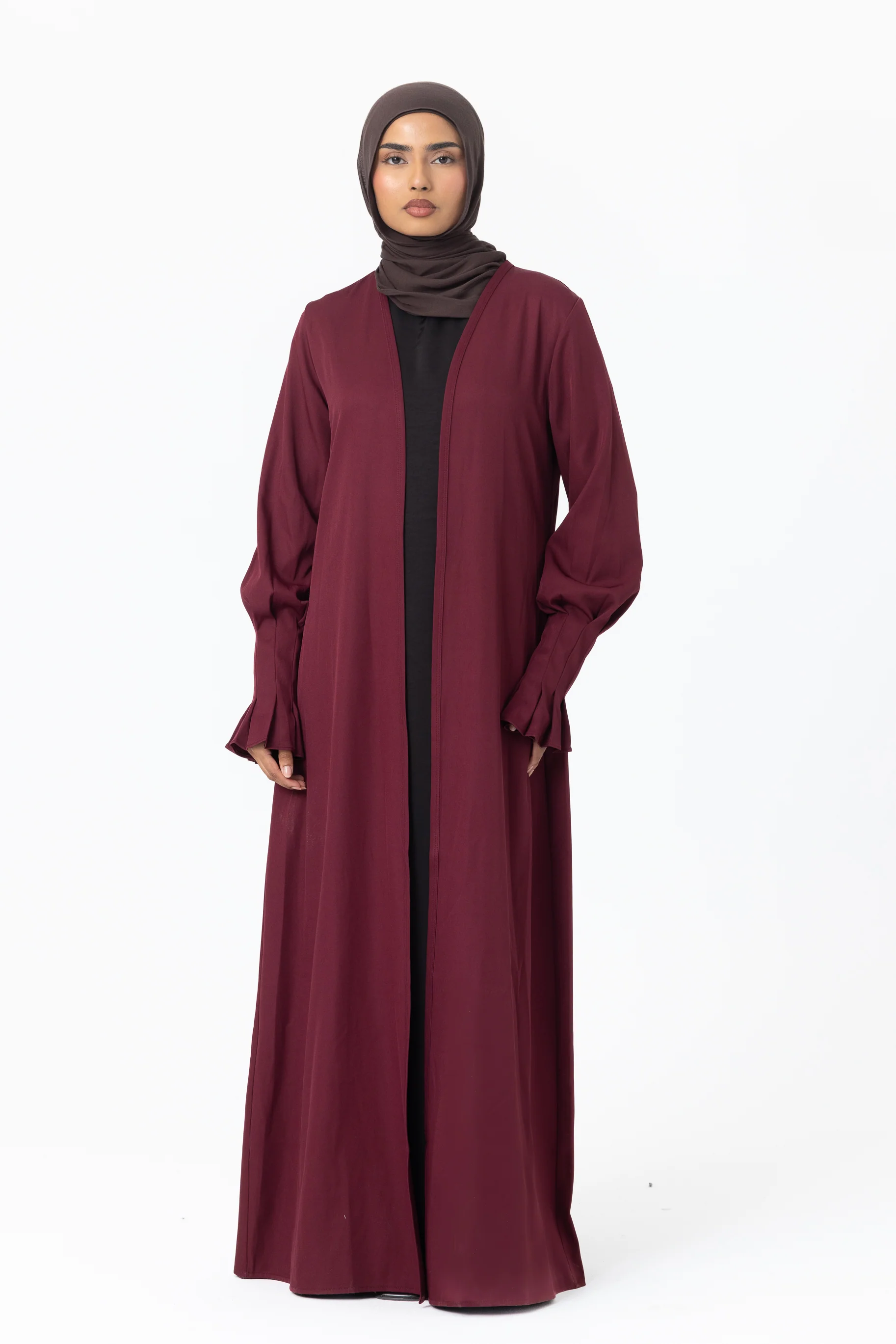 Mira Pleated Cuff Abaya - Mulberry - Image 2