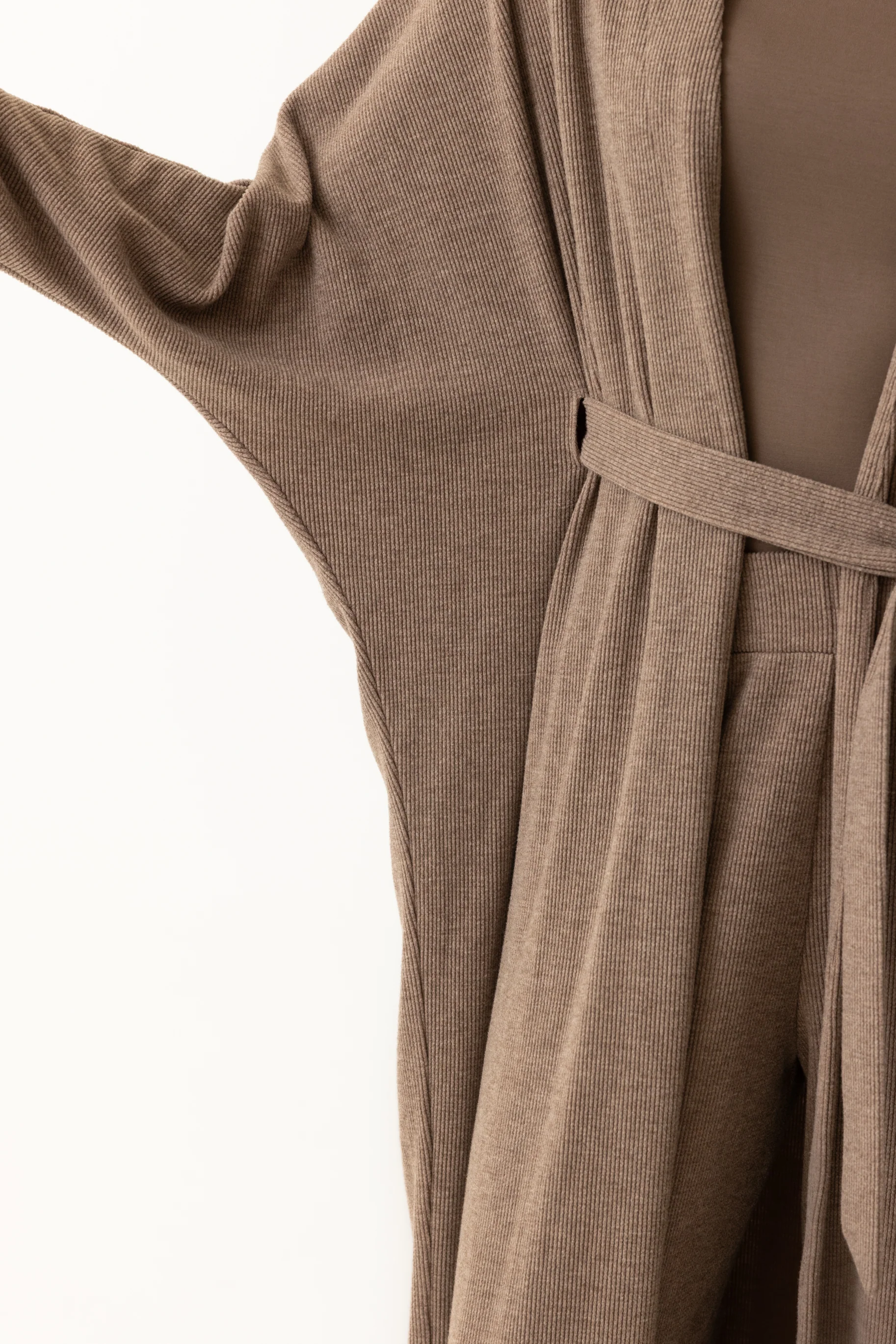 Rib Knit Batwing Abaya - Taupe - Image 4