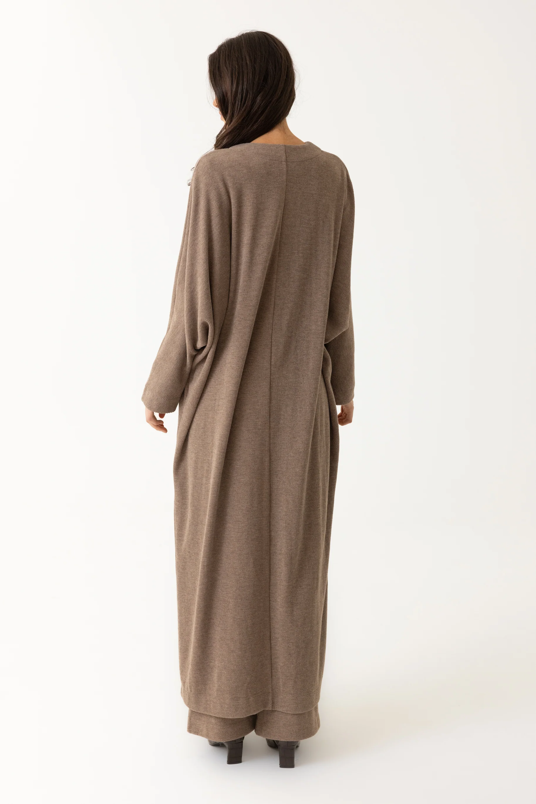Rib Knit Batwing Abaya - Taupe - Image 6