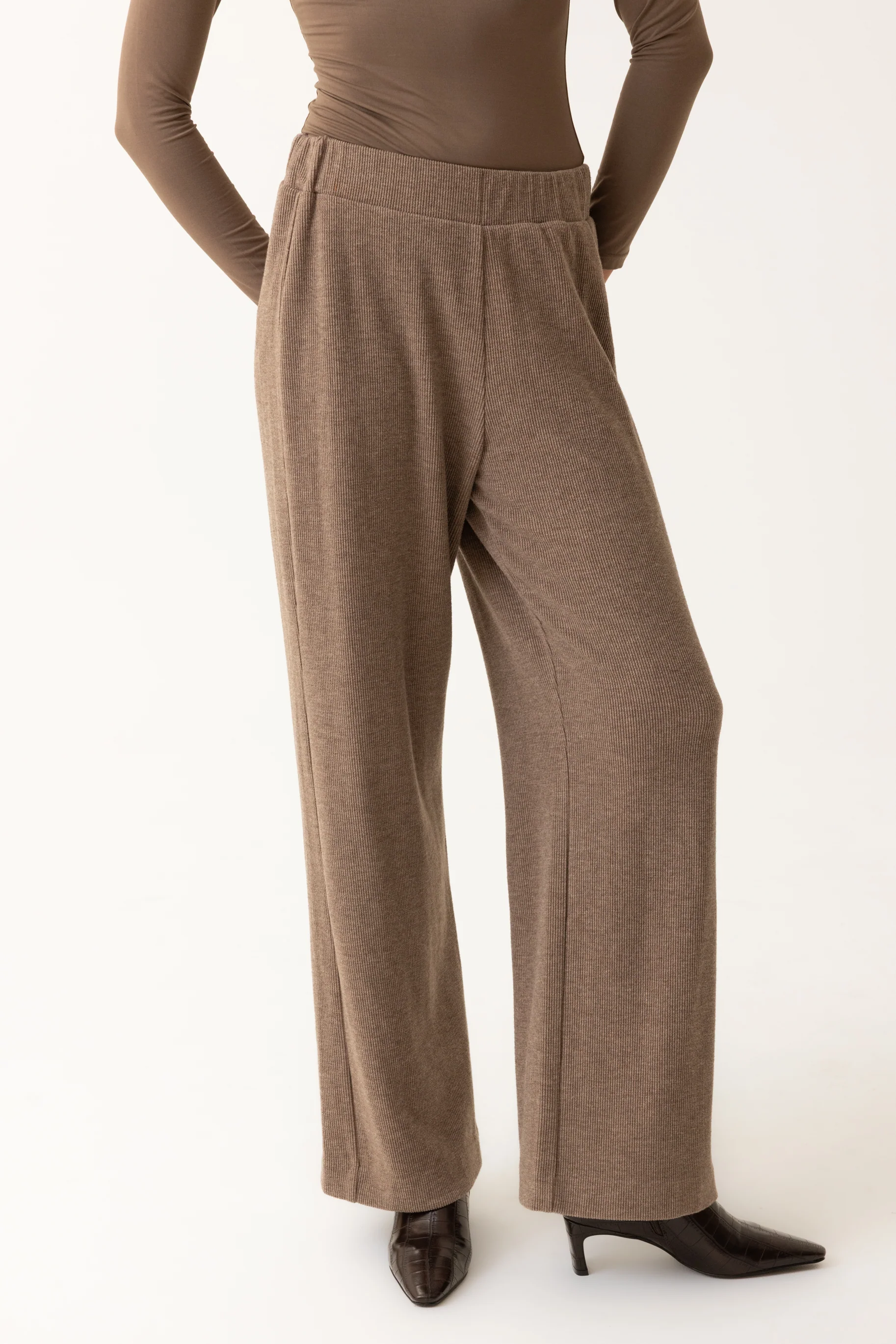 Rib Knit Pants - Taupe