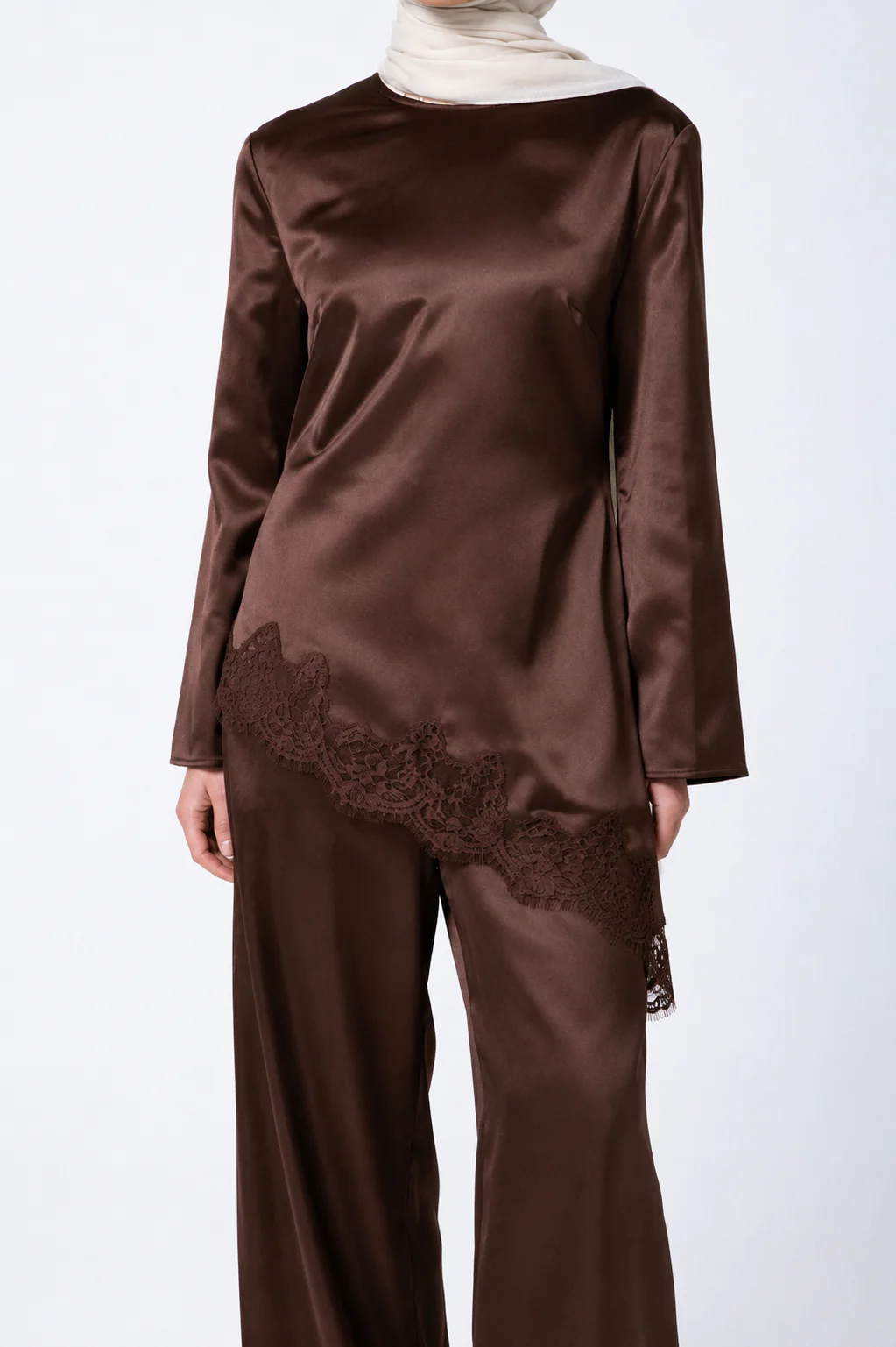 Sabrina Lace Detail Top - Fudge - Image 2