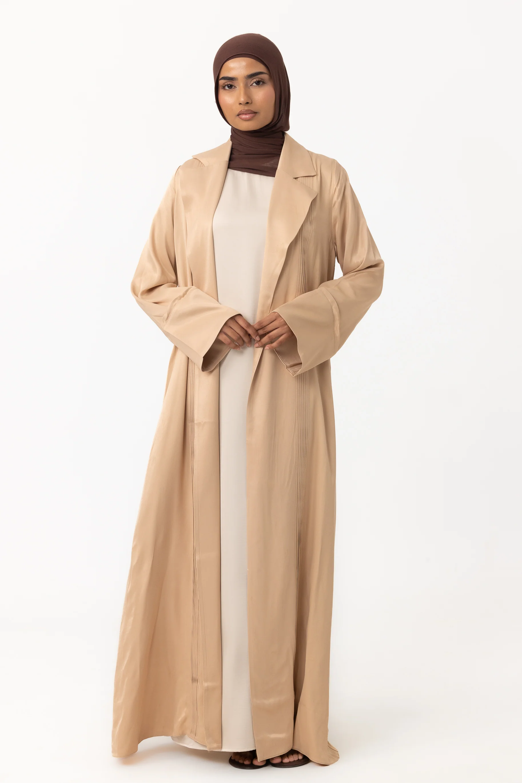 Sasha Satin Open Abaya - Taupe - Image 4